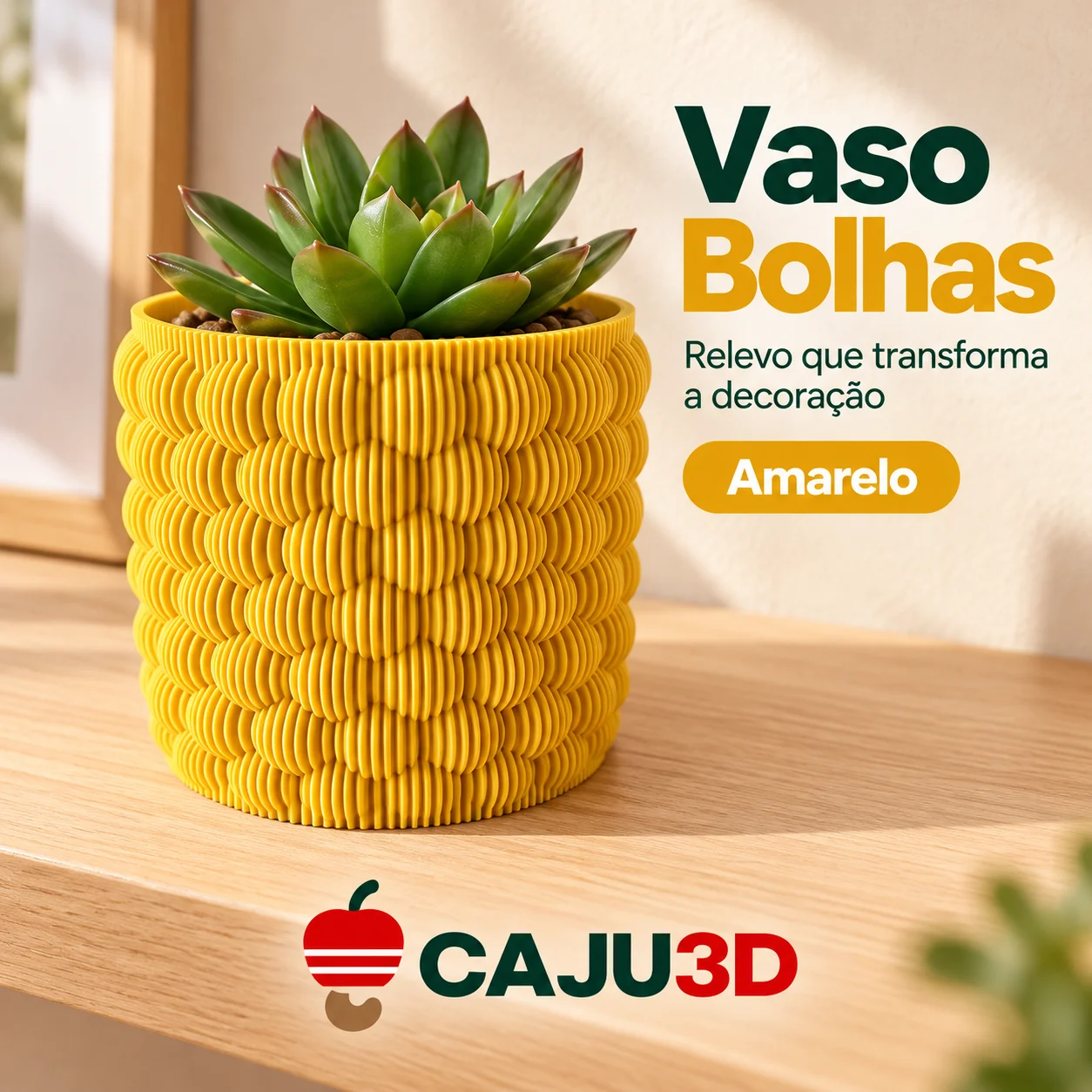 Vaso Decorativo com Relevo de Bolhas: foto na cor Amarelo