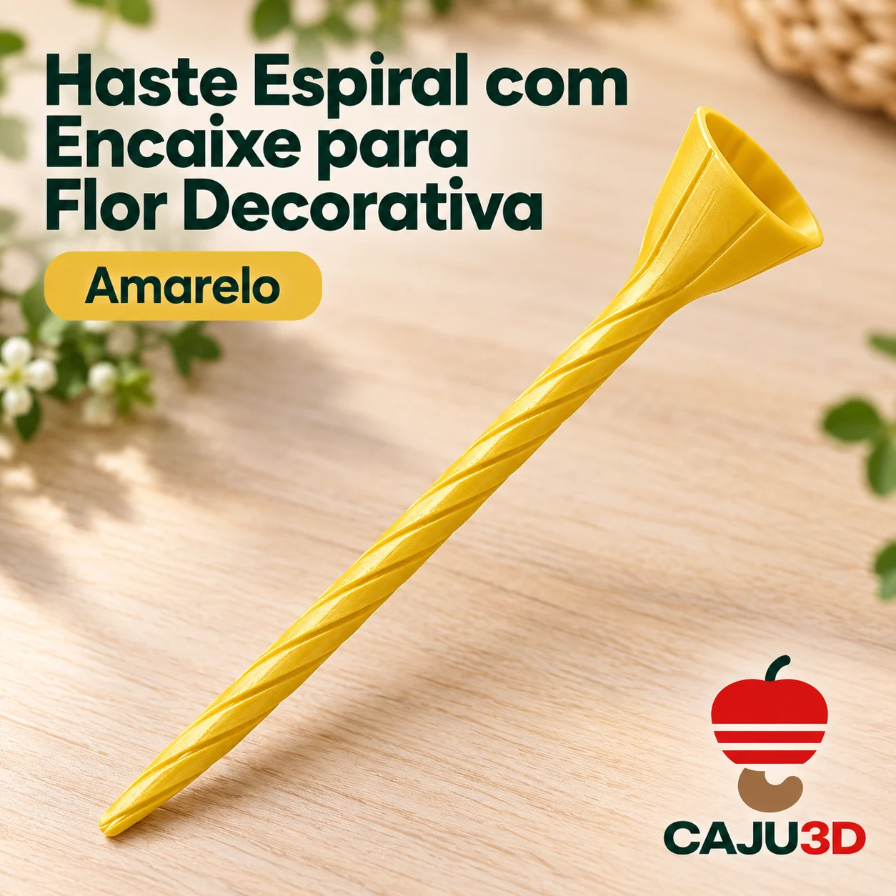 Haste Espiral com Encaixe para Flor Decorativa: foto na cor Amarelo (foto ilustrativa criada com IA)