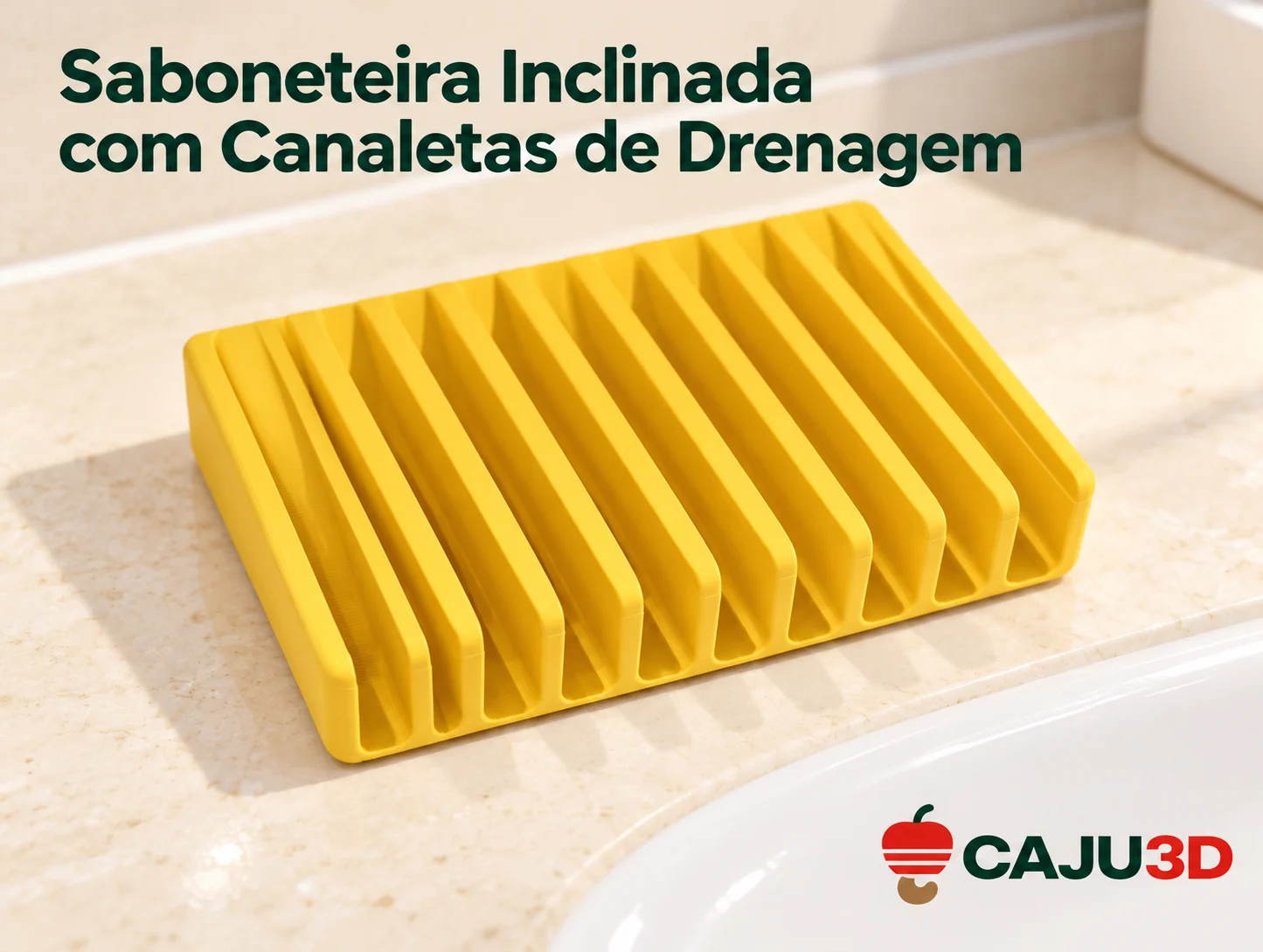 Saboneteira Inclinada com Canaletas de Drenagem: foto na cor Amarelo (foto ilustrativa criada com IA)