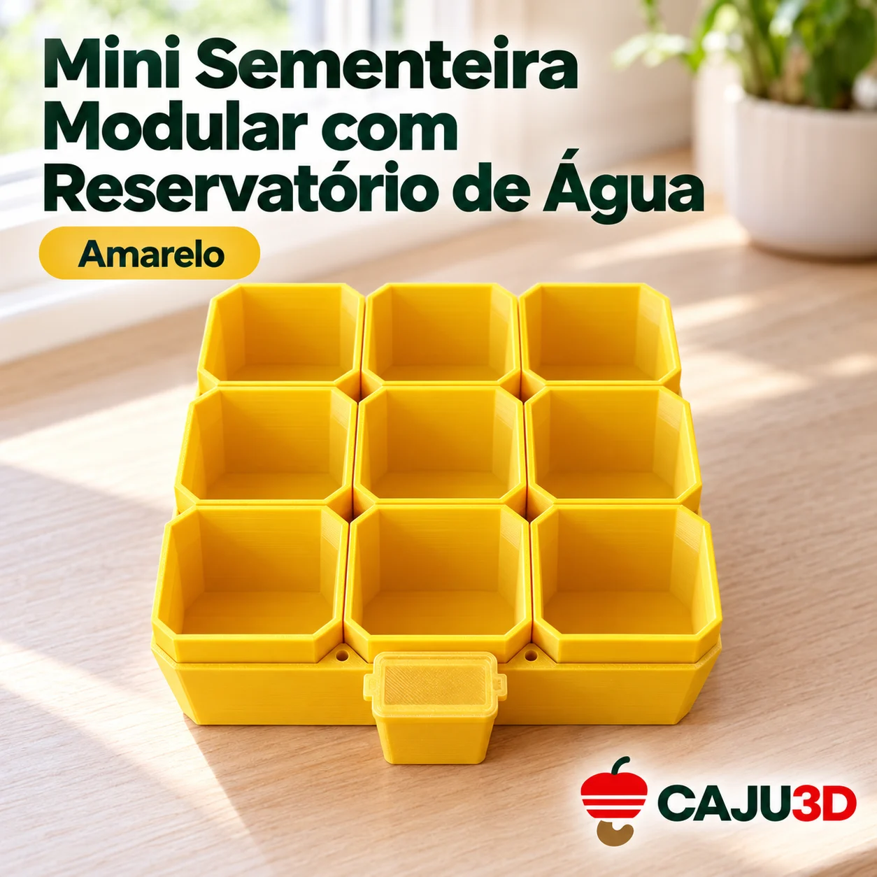 Mini Sementeira Modular com Reservatório de Água: foto na cor Amarelo (foto ilustrativa criada com IA)