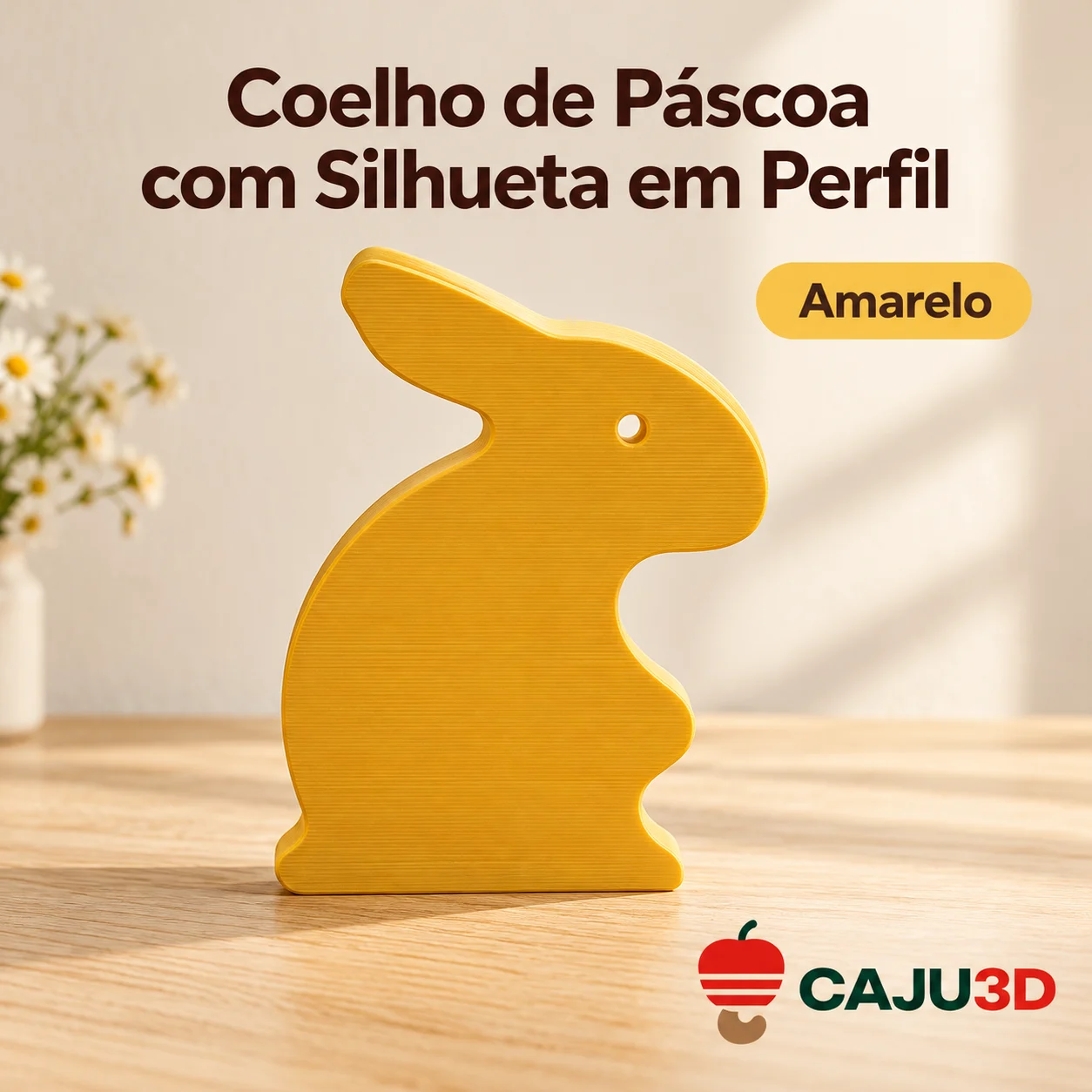Coelho de Páscoa com Silhueta em Perfil: foto na cor Amarelo (foto ilustrativa criada com IA)