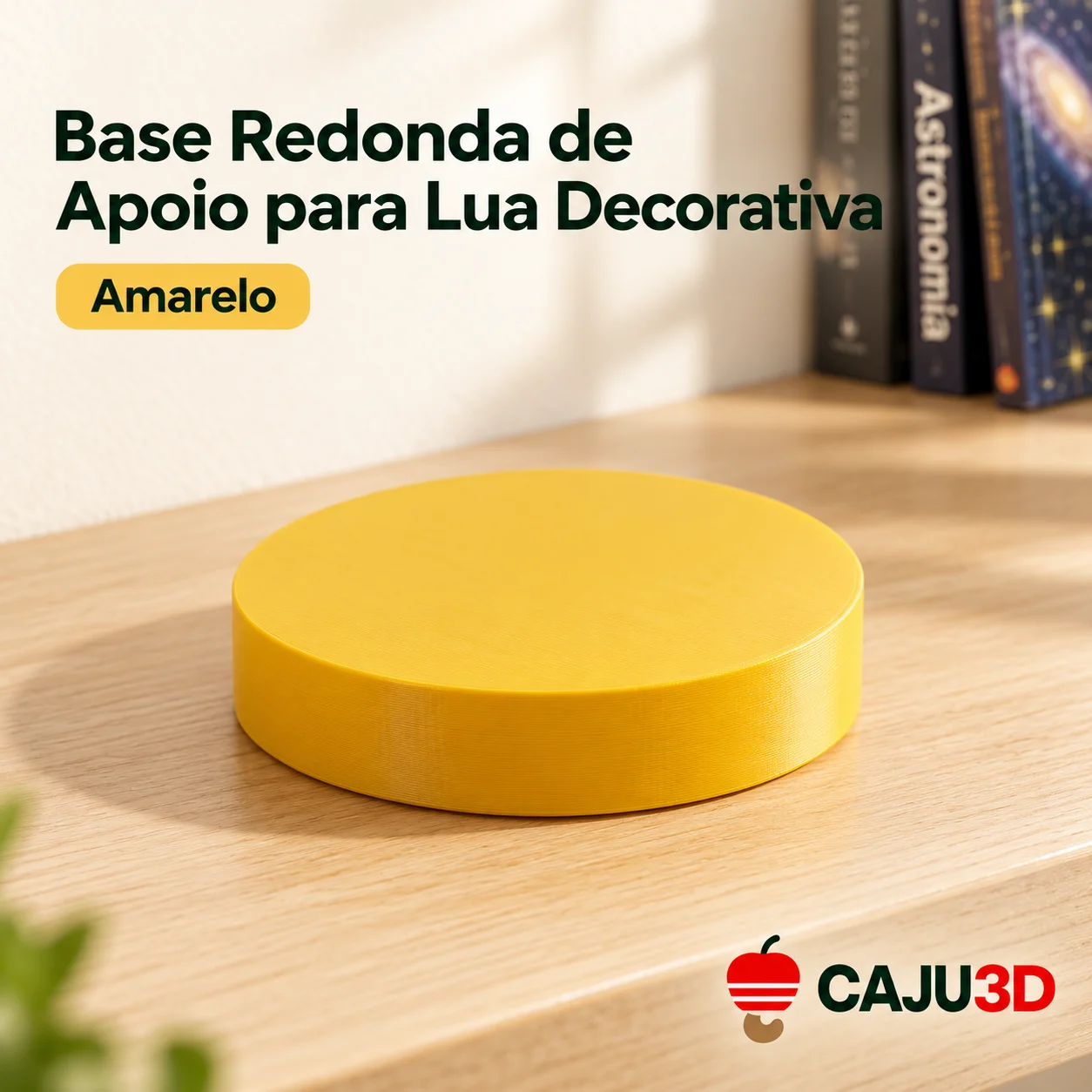 Base Redonda de Apoio para Lua Decorativa: foto na cor Amarelo (foto ilustrativa criada com IA)