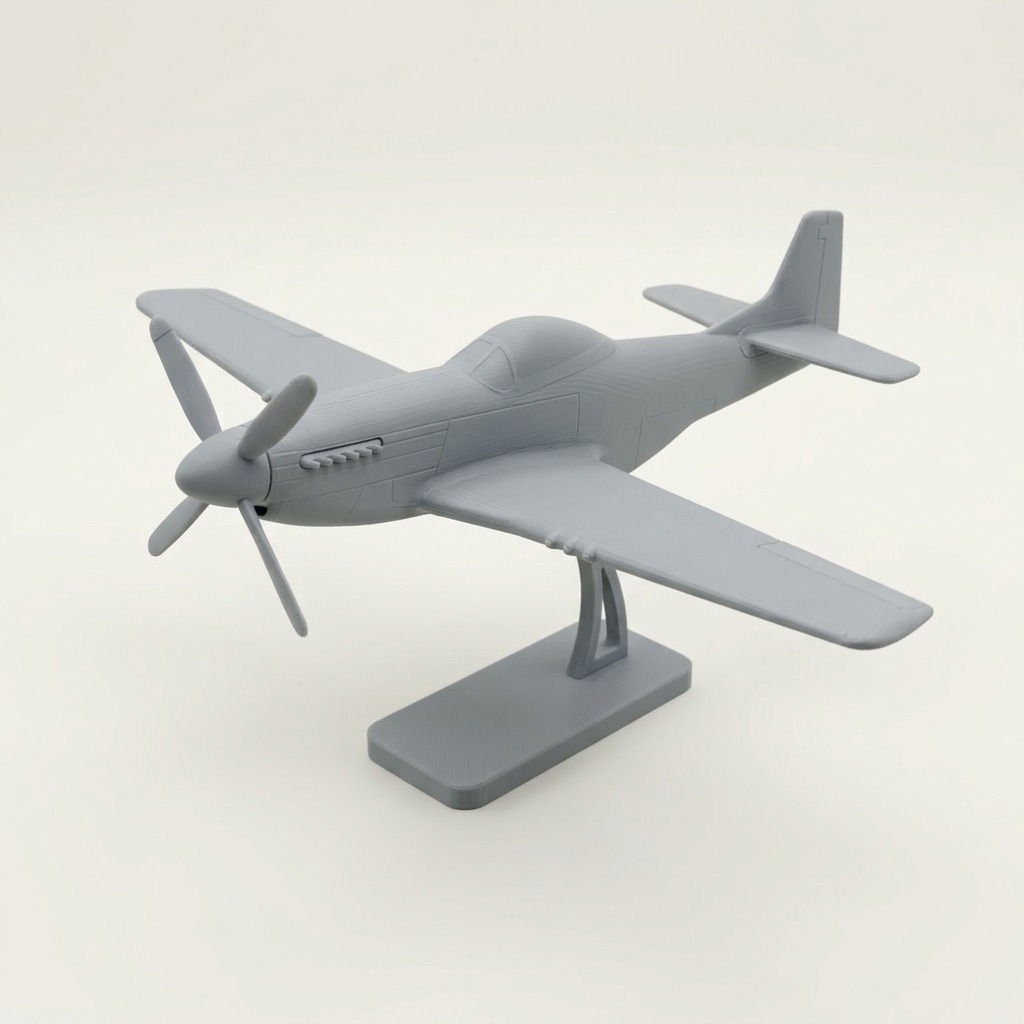Kit card de montar: caça P-51D Mustang na cor Cinza claro, foto principal (foto ilustrativa criada com IA)