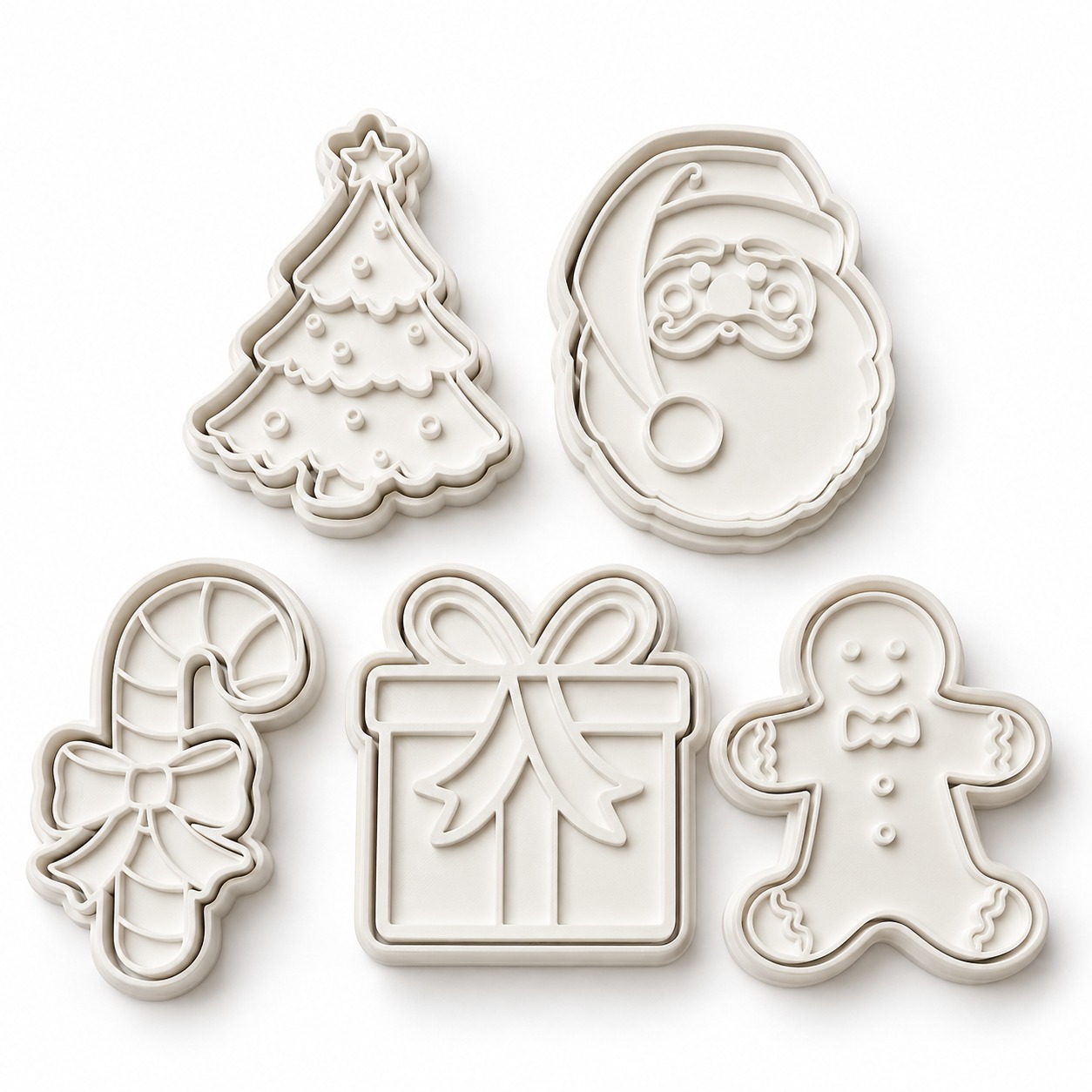 Kit de cortadores e carimbos de biscoito de Natal na cor Branco, foto principal (foto ilustrativa criada com IA)