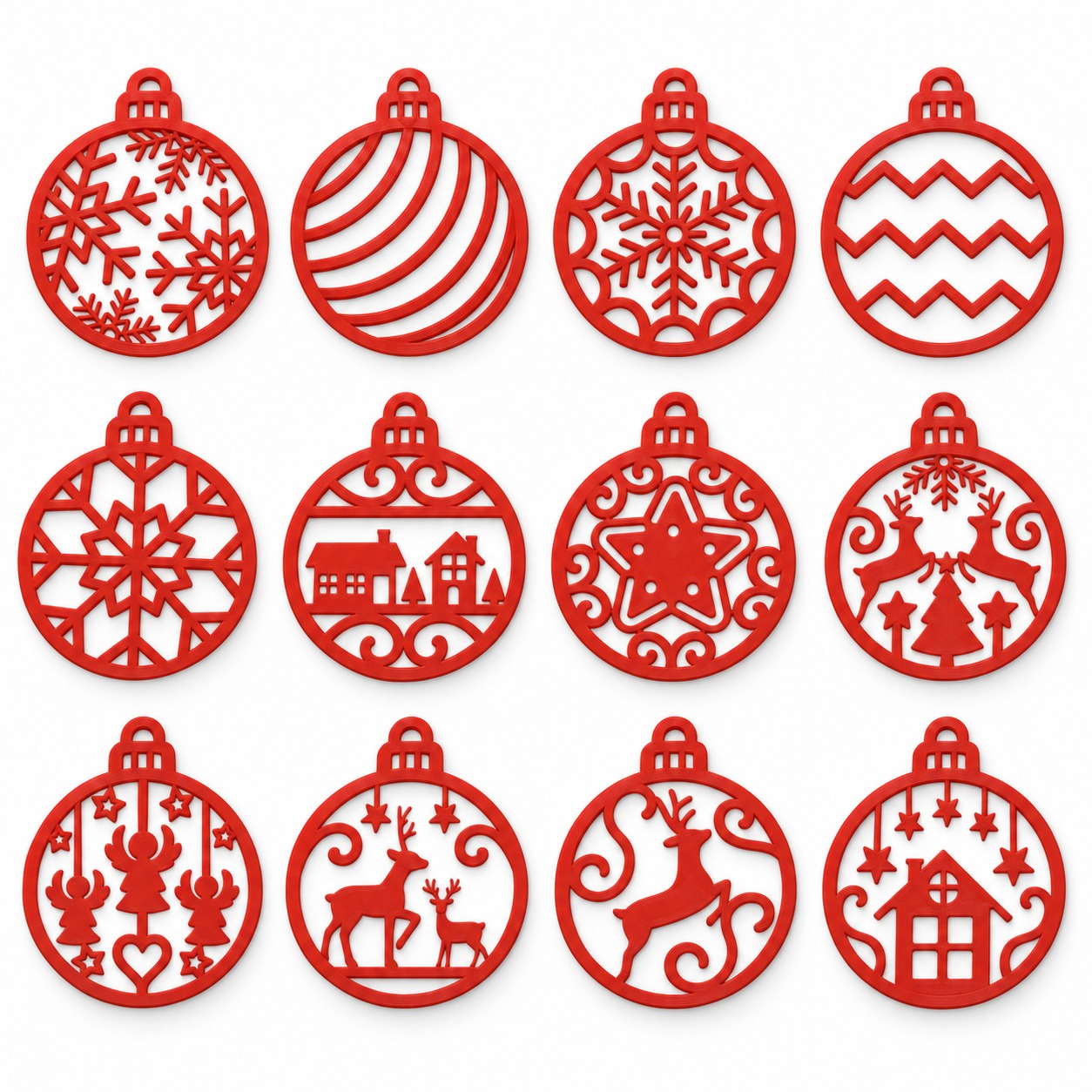 Enfeites de Natal para árvore em PLA na cor Vermelho, foto principal (foto ilustrativa criada com IA)