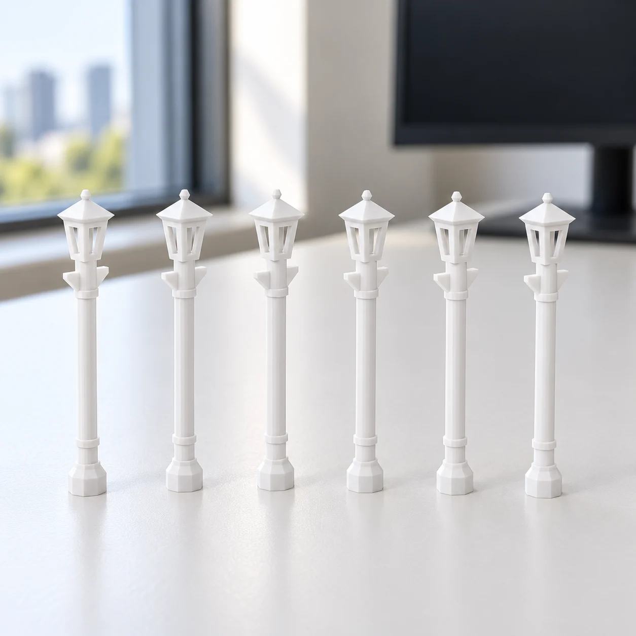 Lampiões de plataforma (pack 6) em PLA branco, sobre a mesa