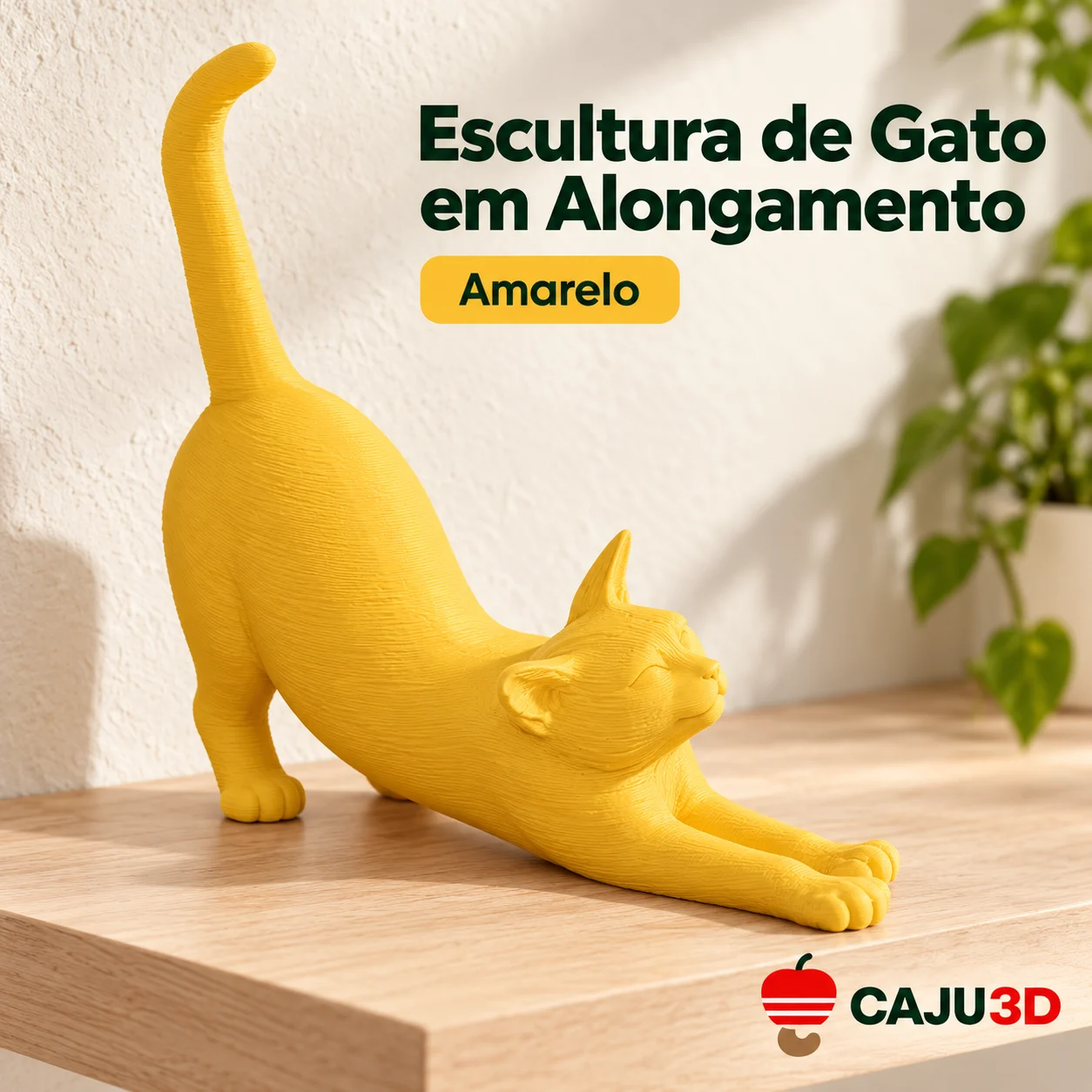Escultura de Gato em Alongamento: foto na cor Amarelo (foto ilustrativa criada com IA)