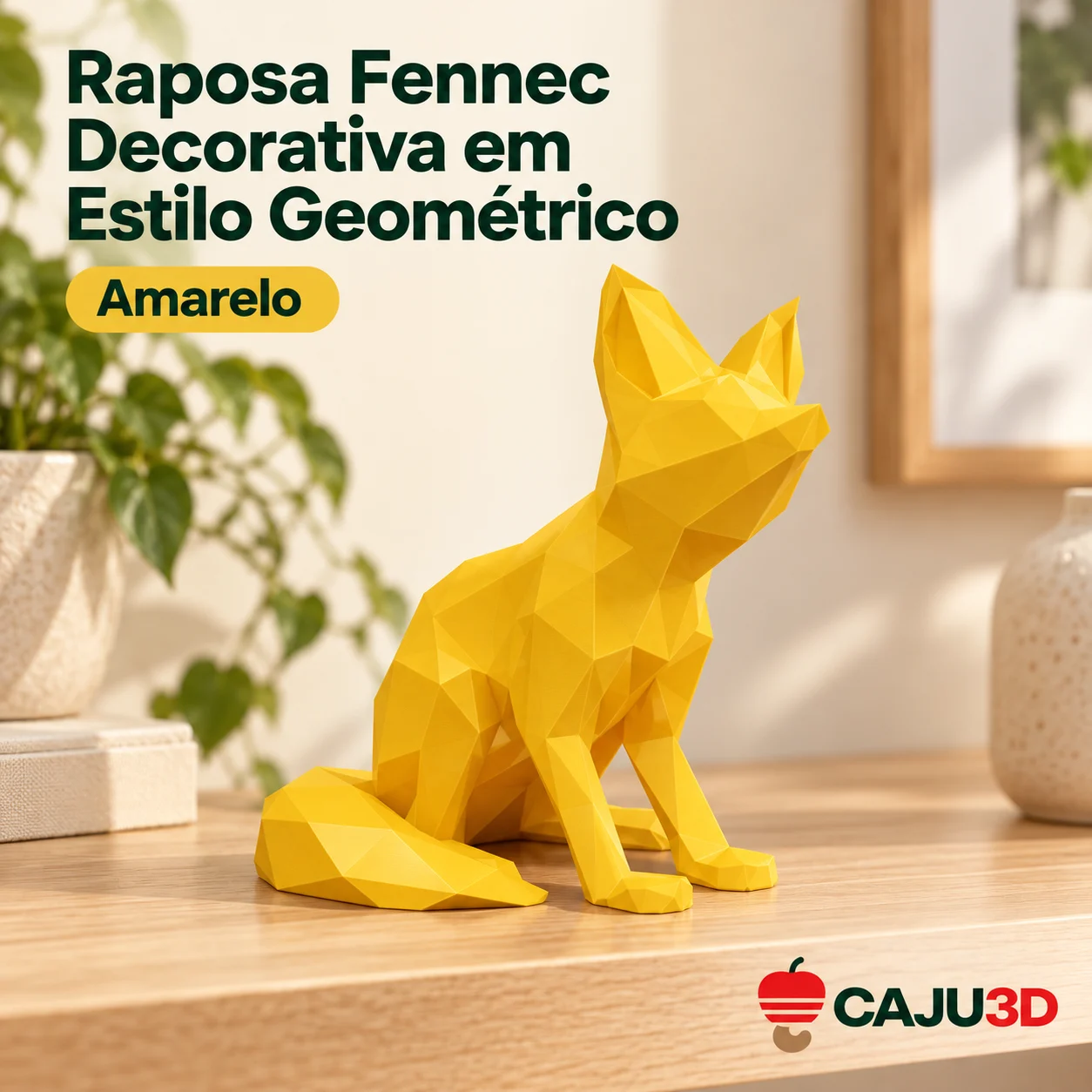 Raposa Fennec Decorativa em Estilo Geométrico: foto na cor Amarelo (foto ilustrativa criada com IA)