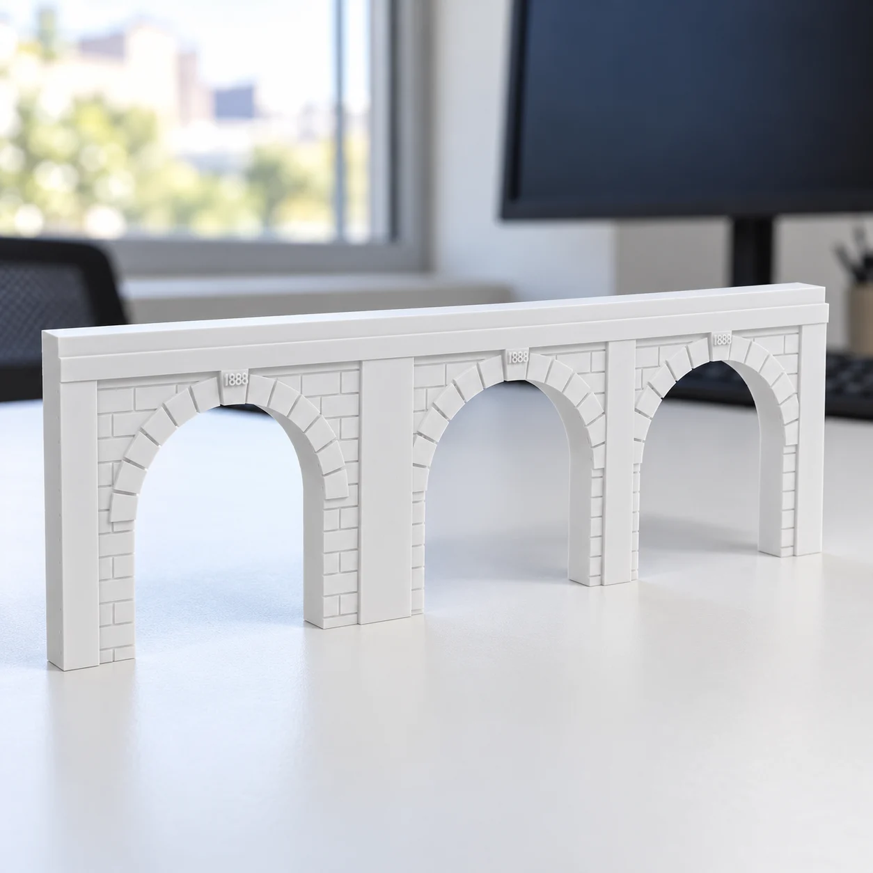 Portal de túnel (simples e duplo) em PLA branco, sobre a mesa