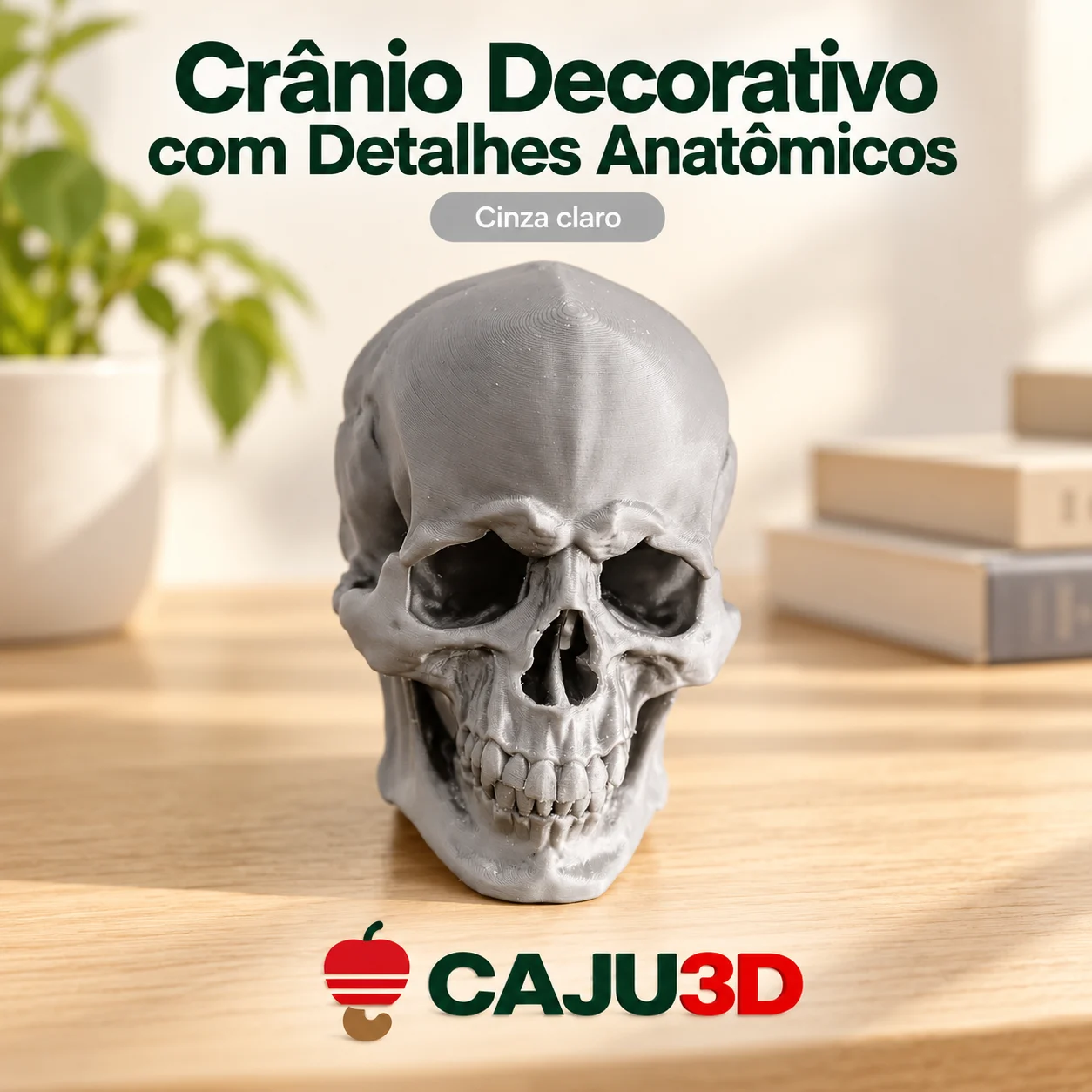 Crânio Decorativo com Detalhes Anatômicos: foto na cor Cinza claro (foto ilustrativa criada com IA)