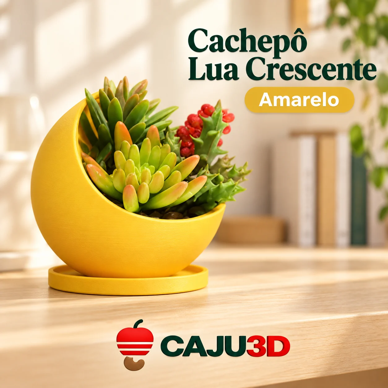 Cachepô Lua Crescente com Pires Redondo: foto na cor Amarelo (foto ilustrativa criada com IA)