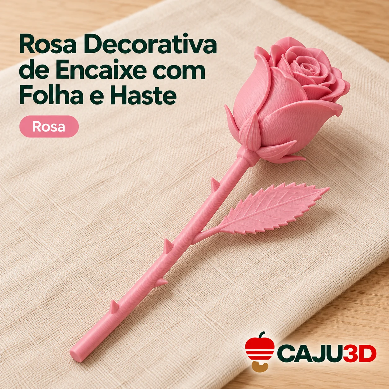 Rosa Decorativa de Encaixe com Folha e Haste: foto na cor Rosa (foto ilustrativa criada com IA)
