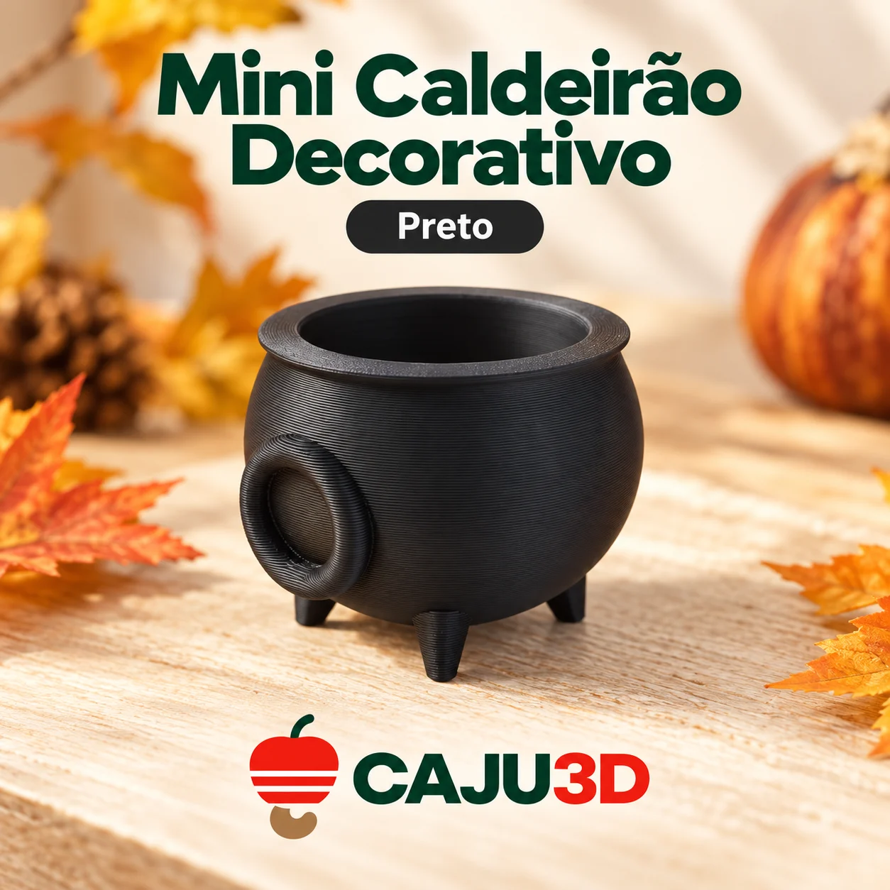 Mini Caldeirão Decorativo com Alças e Três Pés: foto na cor Preto (foto ilustrativa criada com IA)