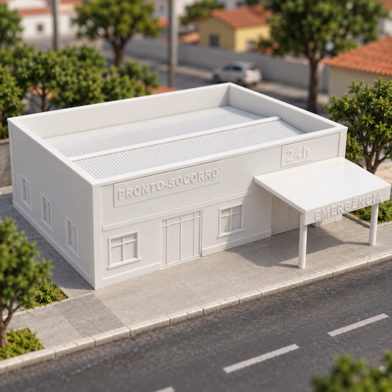 Pronto-socorro / UPA em PLA branco, num diorama