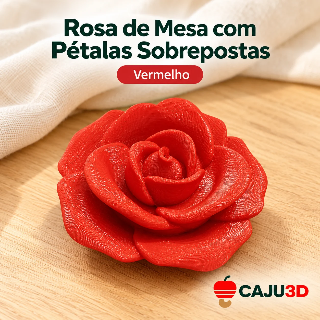 Rosa de Mesa com Pétalas Sobrepostas: foto na cor Vermelho (foto ilustrativa criada com IA)