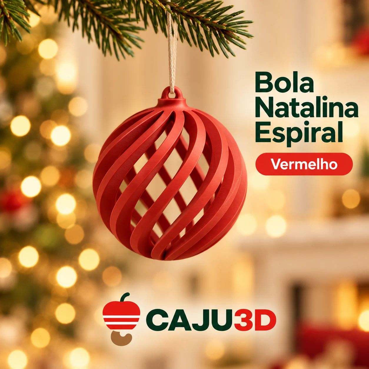 Bola Natalina Vazada com Frisos em Espiral: foto na cor Vermelho (foto ilustrativa criada com IA)