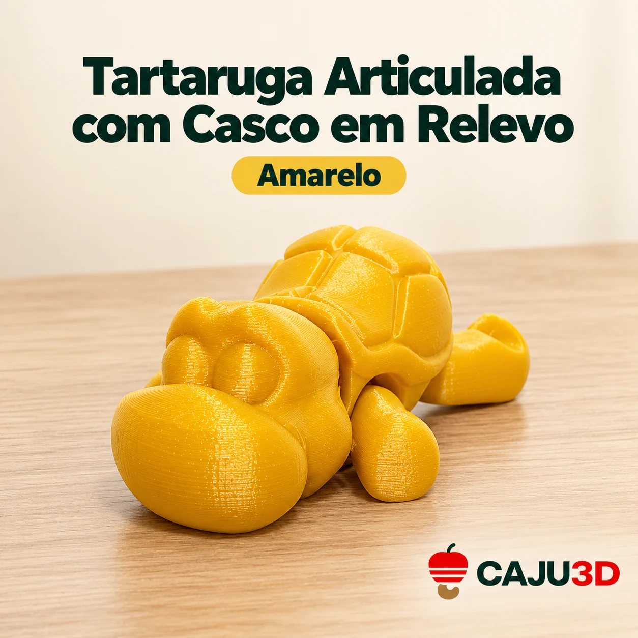 Tartaruga Articulada com Casco em Relevo: foto na cor Amarelo (foto ilustrativa criada com IA)