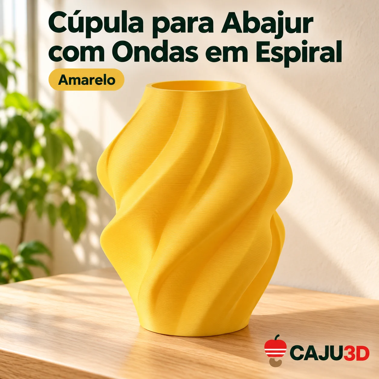 Cúpula para Abajur com Ondas em Espiral: foto na cor Amarelo (foto ilustrativa criada com IA)