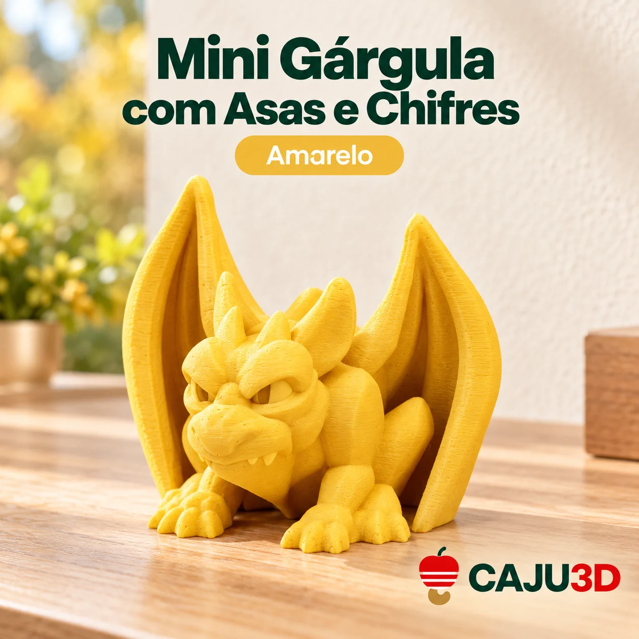 Mini Gárgula com Asas e Chifres: foto na cor Amarelo (foto ilustrativa criada com IA)