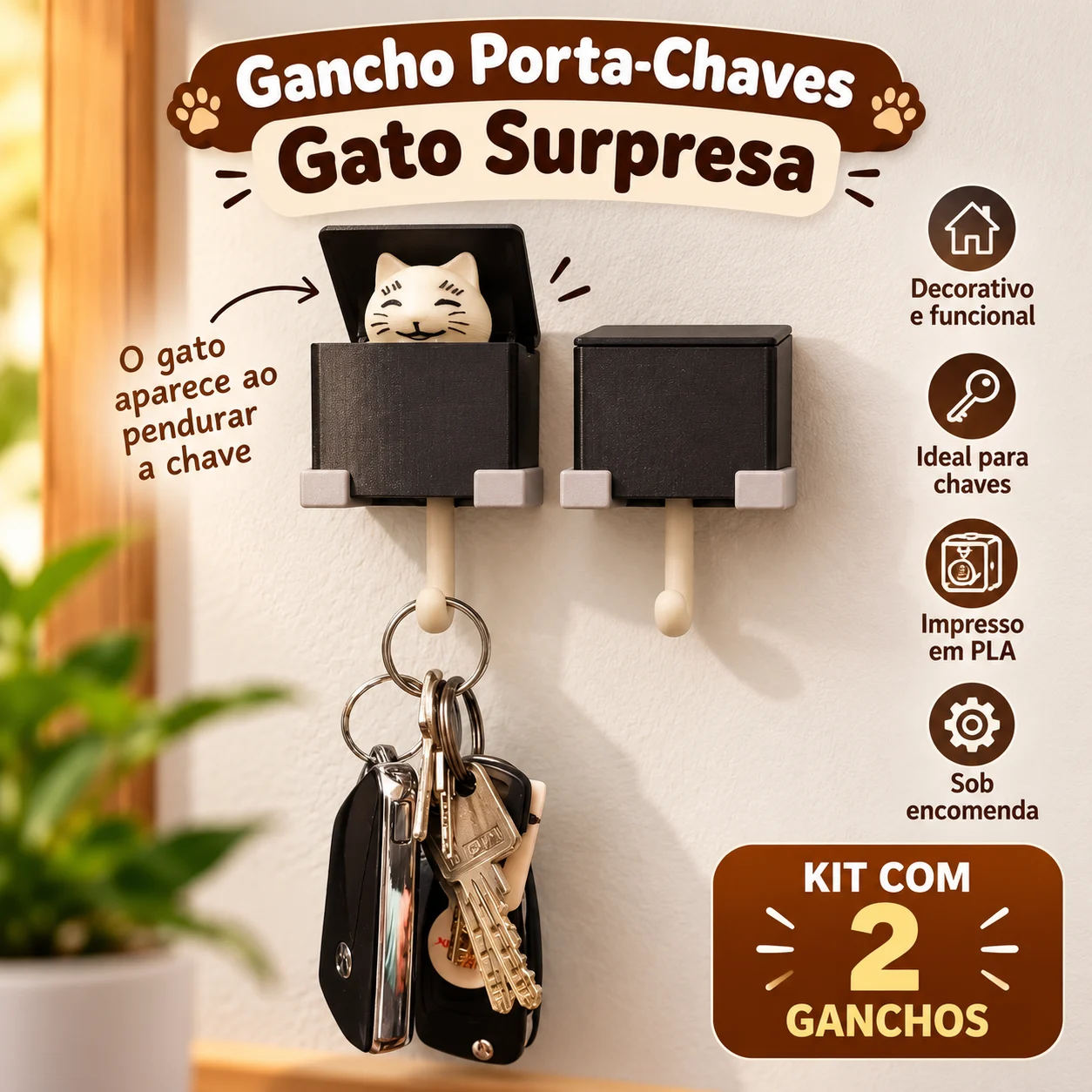 Porta chaves com gato que aparece: foto