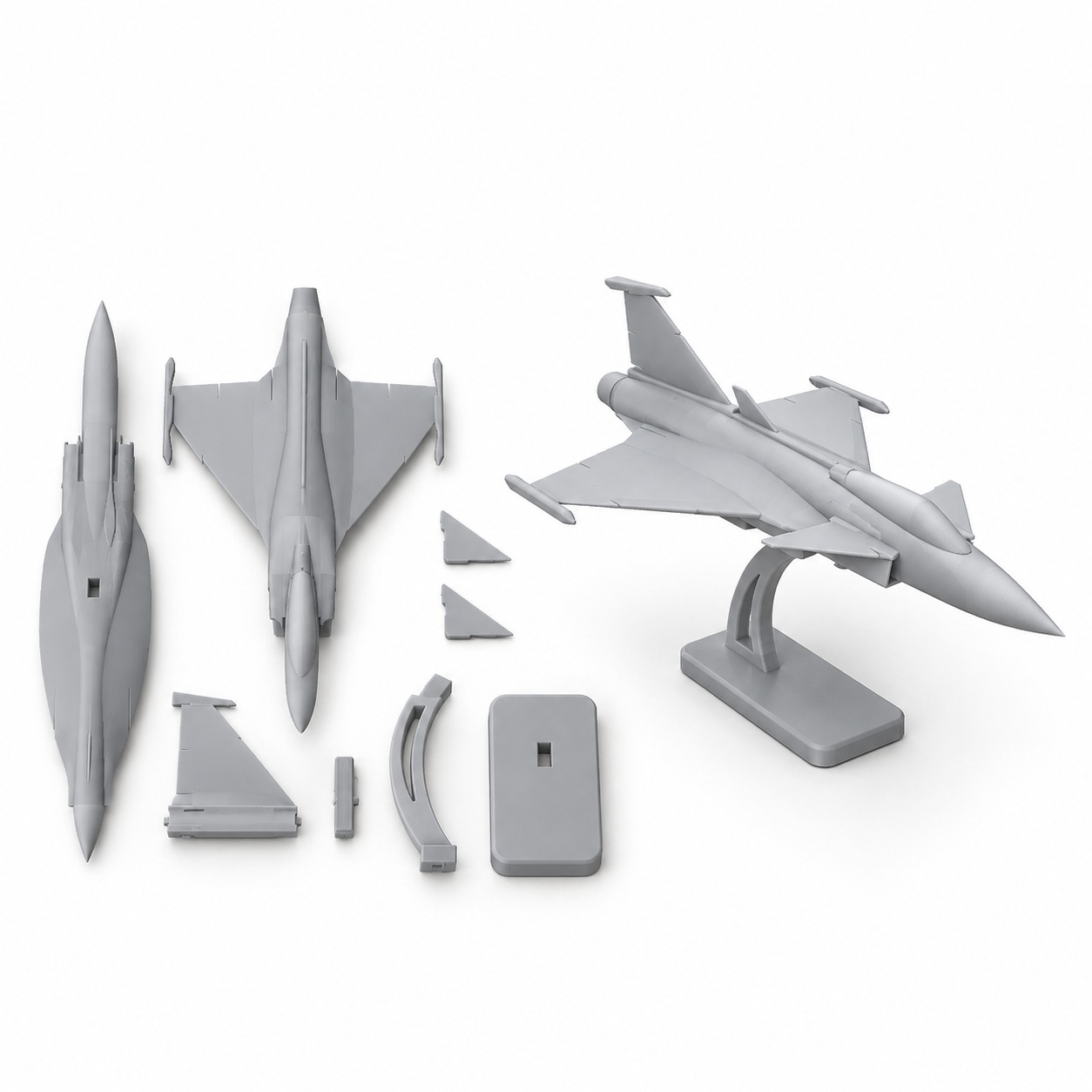 Kit card de montar: caça JAS 39 Gripen na cor Cinza claro, foto principal (foto ilustrativa criada com IA)