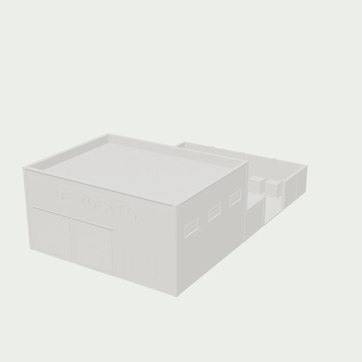 Loja de material de construção com pátio na cor Branco (imagem gerada do modelo 3D)