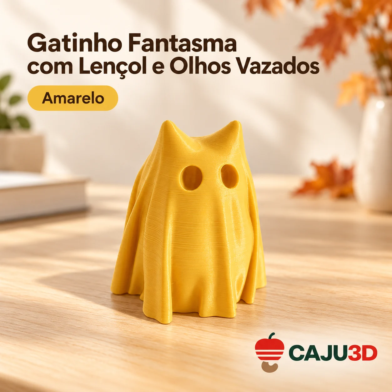Gatinho Fantasma com Lençol e Olhos Vazados: foto na cor Amarelo (foto ilustrativa criada com IA)
