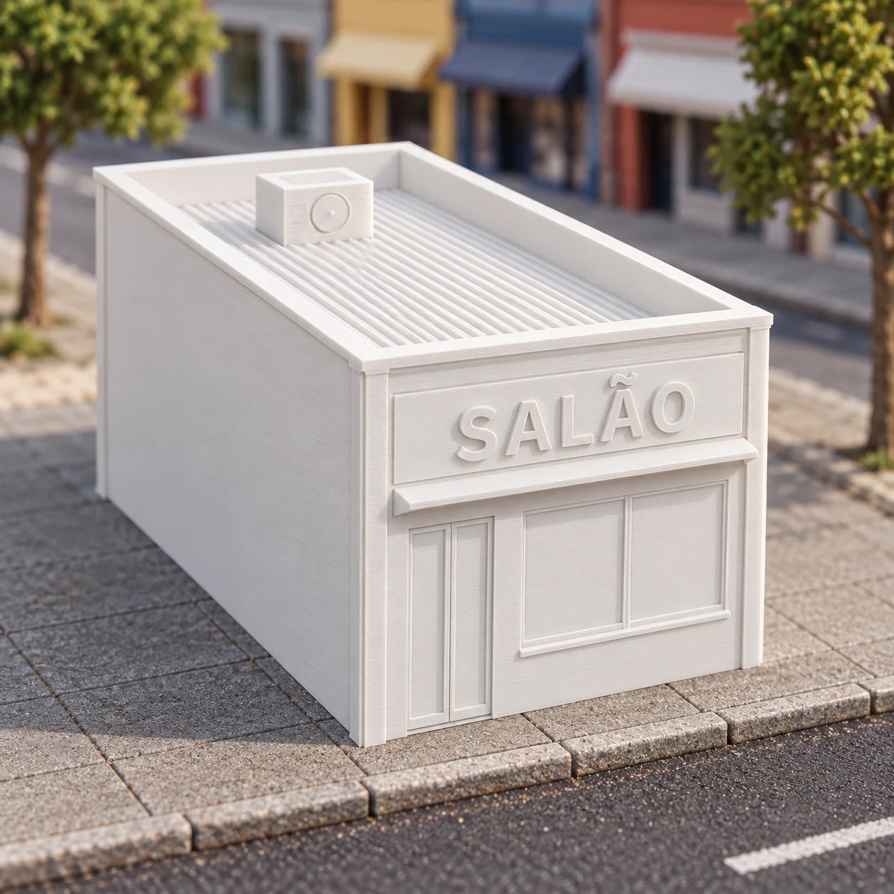 Salão de beleza de bairro em PLA branco, num diorama