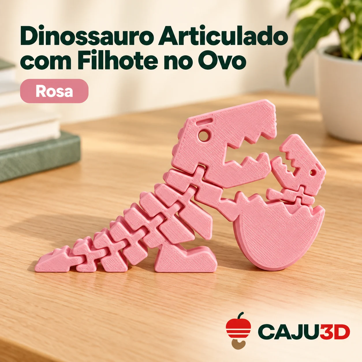 Dinossauro Articulado com Filhote no Ovo: foto na cor Rosa (foto ilustrativa criada com IA)