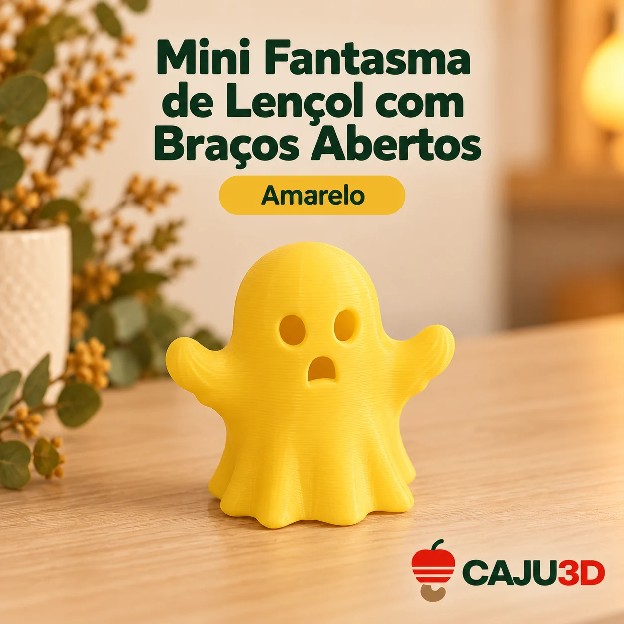 Mini Fantasma de Lençol com Braços Abertos: foto na cor Amarelo (foto ilustrativa criada com IA)