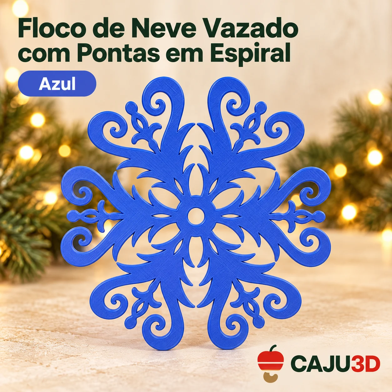 Floco de Neve Vazado com Pontas em Espiral: foto na cor Azul (foto ilustrativa criada com IA)