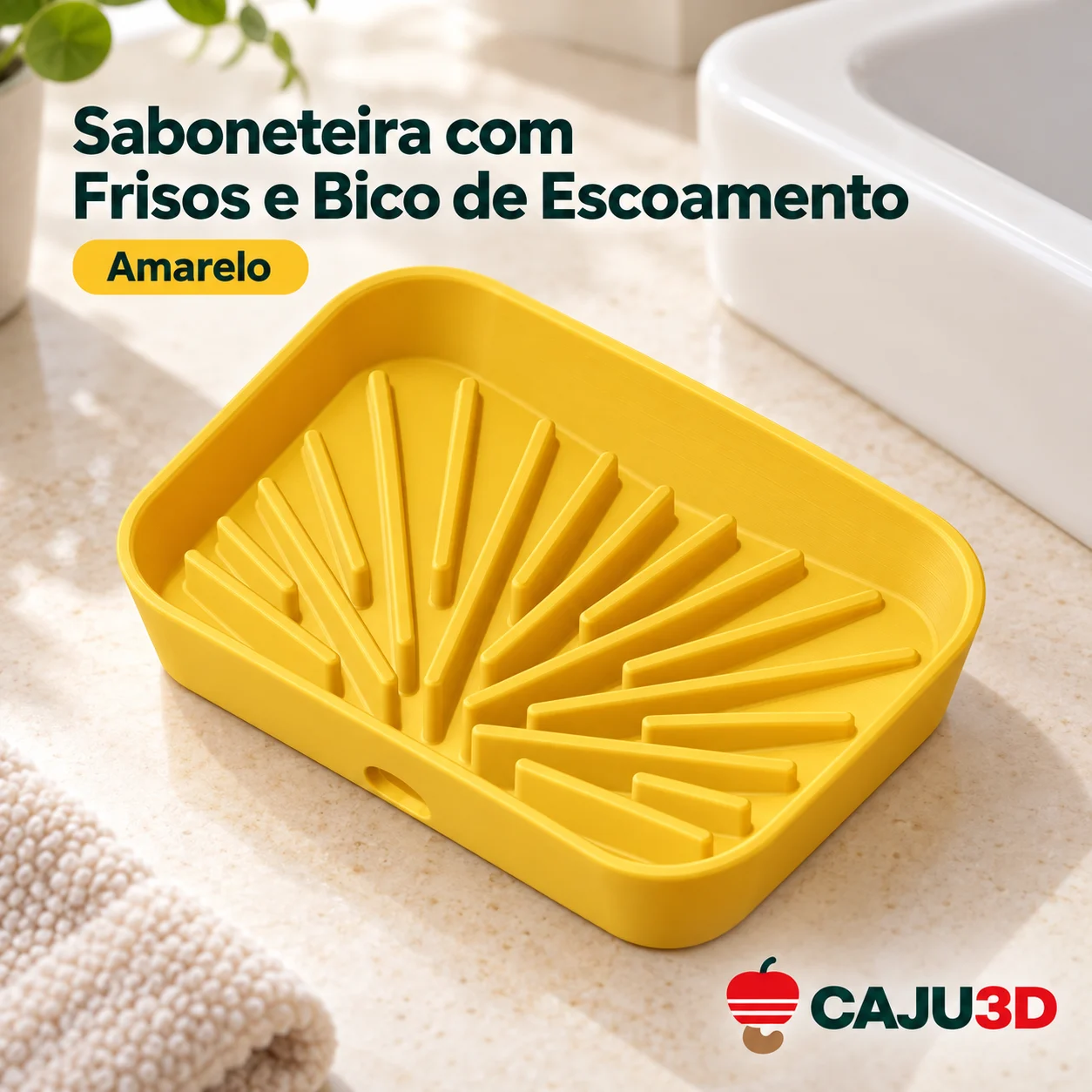 Saboneteira com Frisos e Bico de Escoamento: foto na cor Amarelo (foto ilustrativa criada com IA)