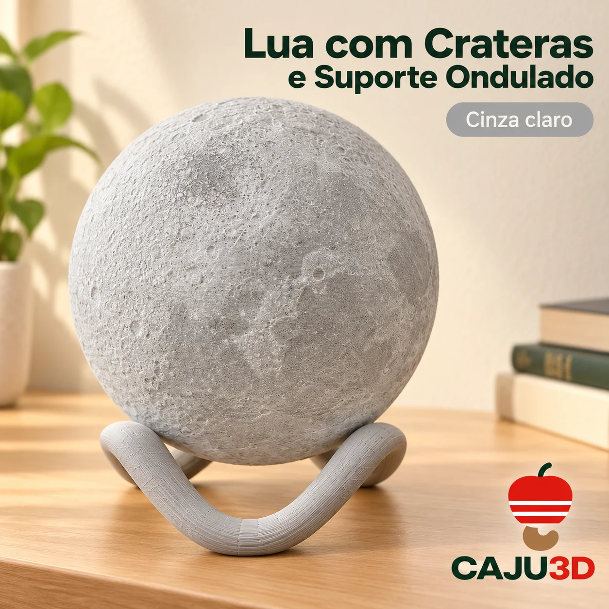 Lua com Crateras e Suporte Ondulado: foto na cor Cinza claro (foto ilustrativa criada com IA)