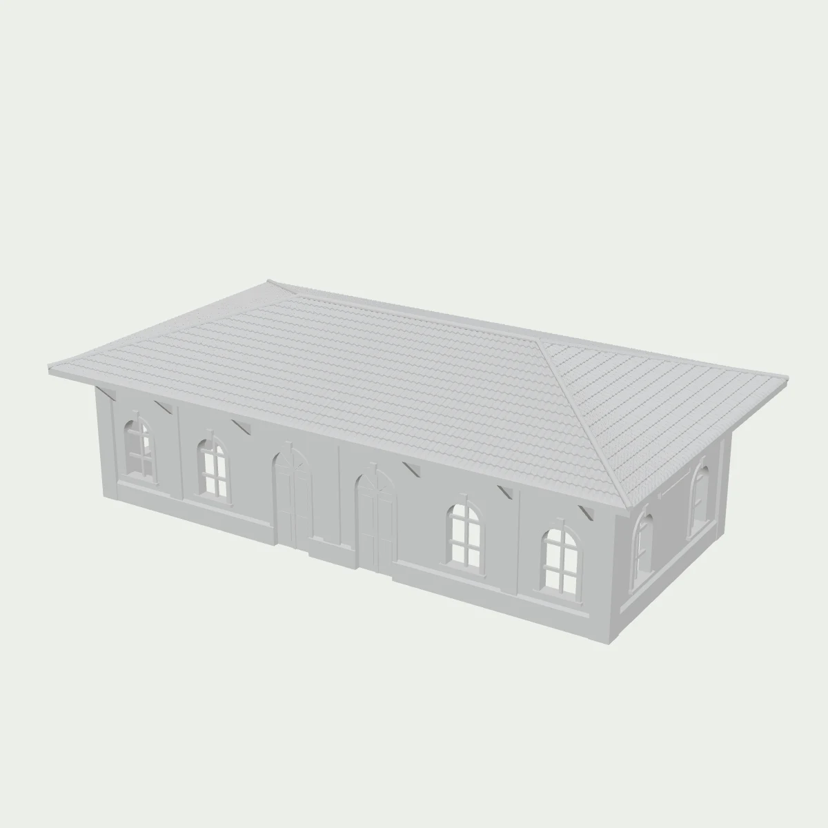 Estação de passageiros em miniatura para maquete, escala HO aproximada na cor cinza claro
