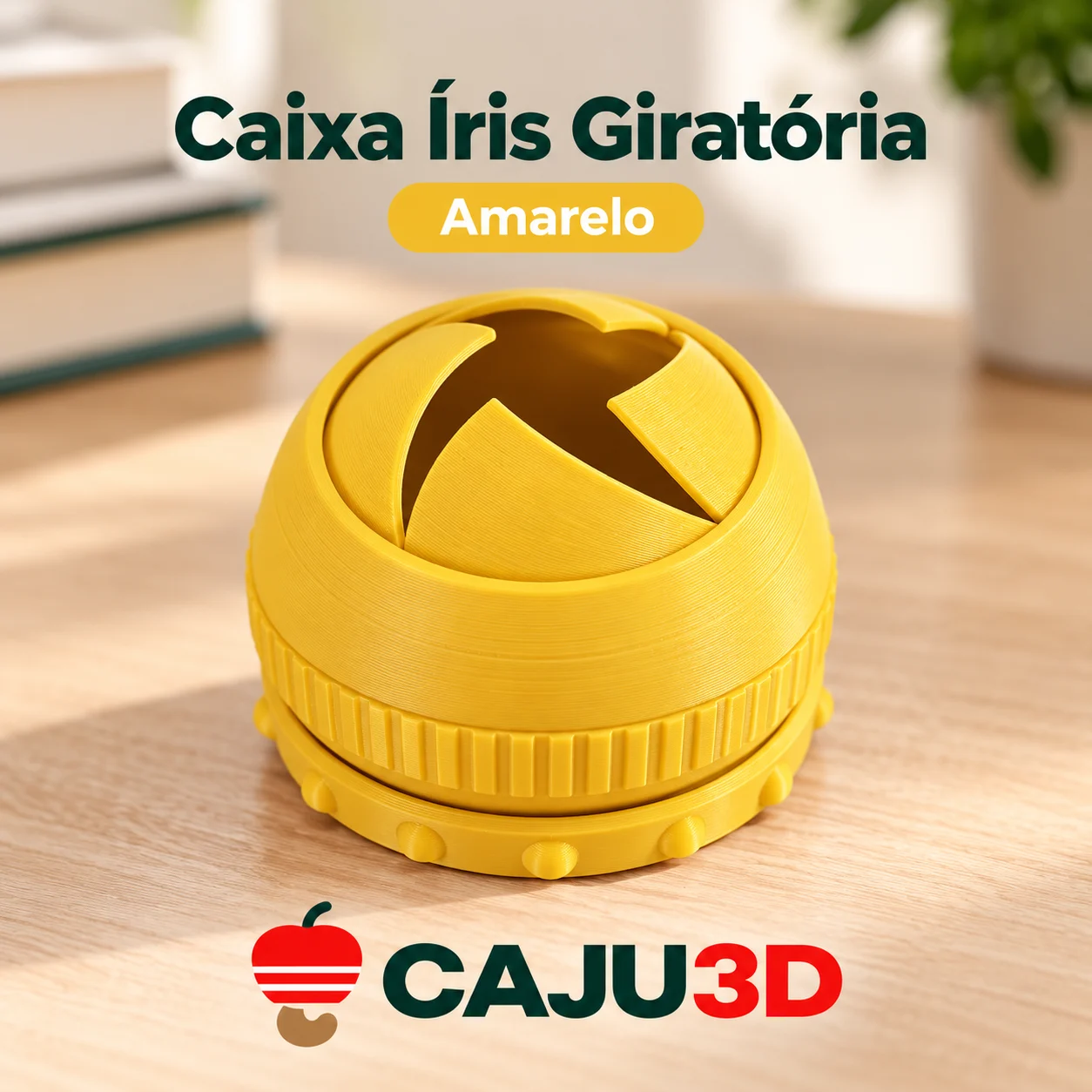 Caixa Íris com Abertura Giratória e Trava: foto na cor Amarelo (foto ilustrativa criada com IA)