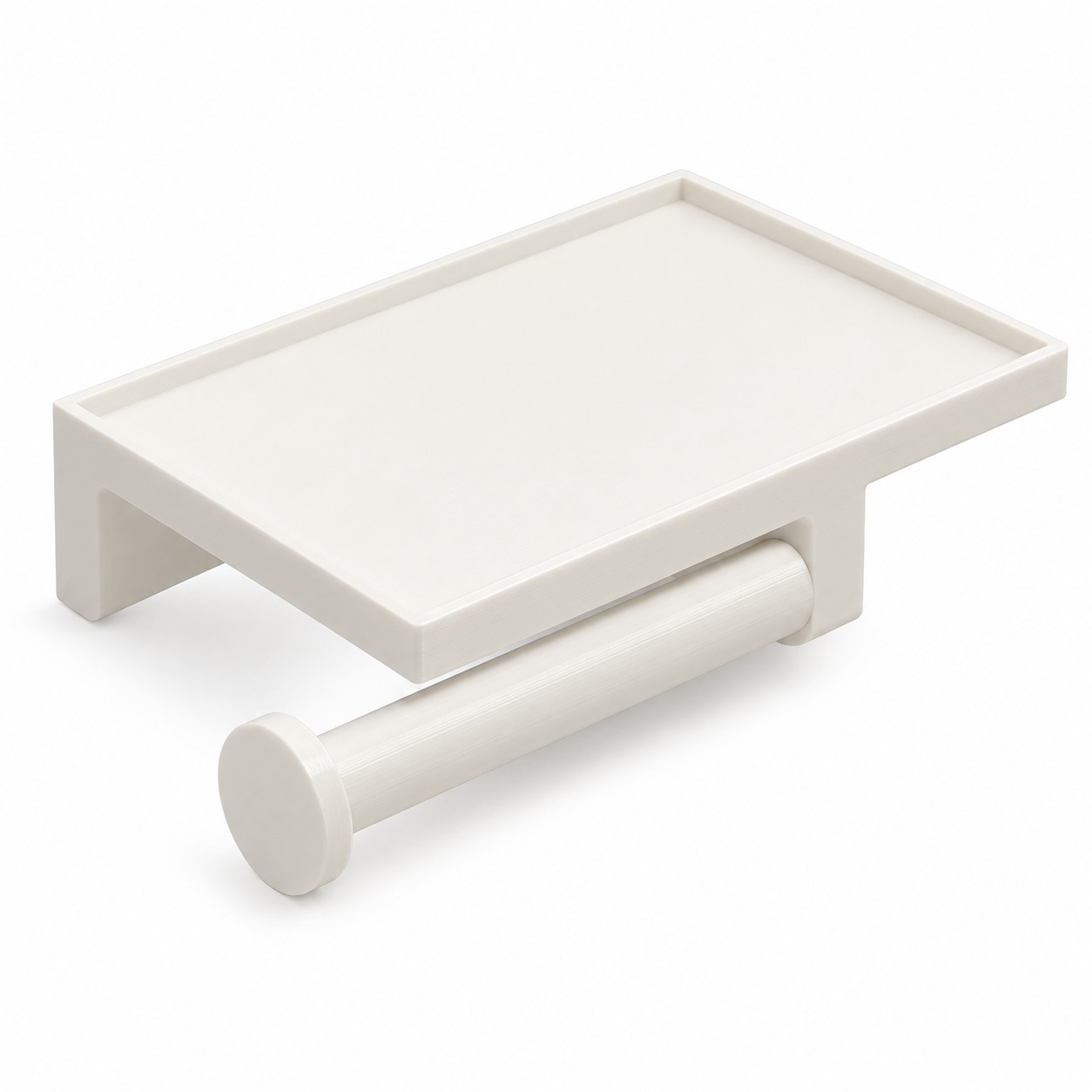 Porta-papel higiênico com prateleira para celular na cor Branco, foto principal (foto ilustrativa criada com IA)
