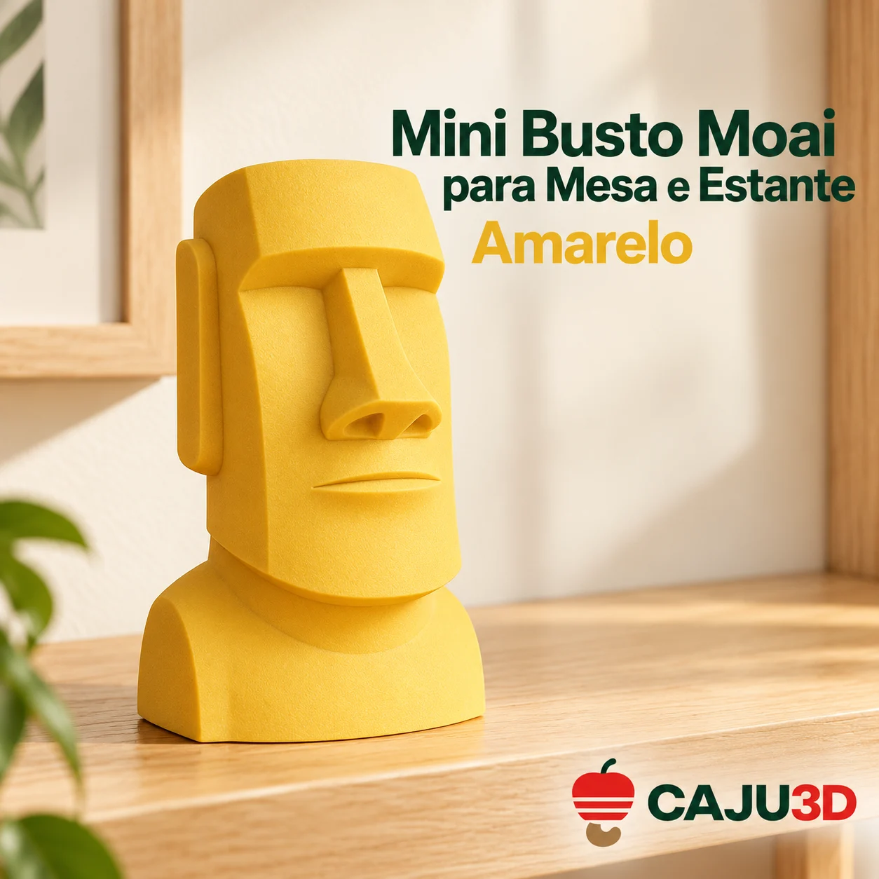 Mini Busto Moai para Mesa e Estante: foto na cor Amarelo (foto ilustrativa criada com IA)