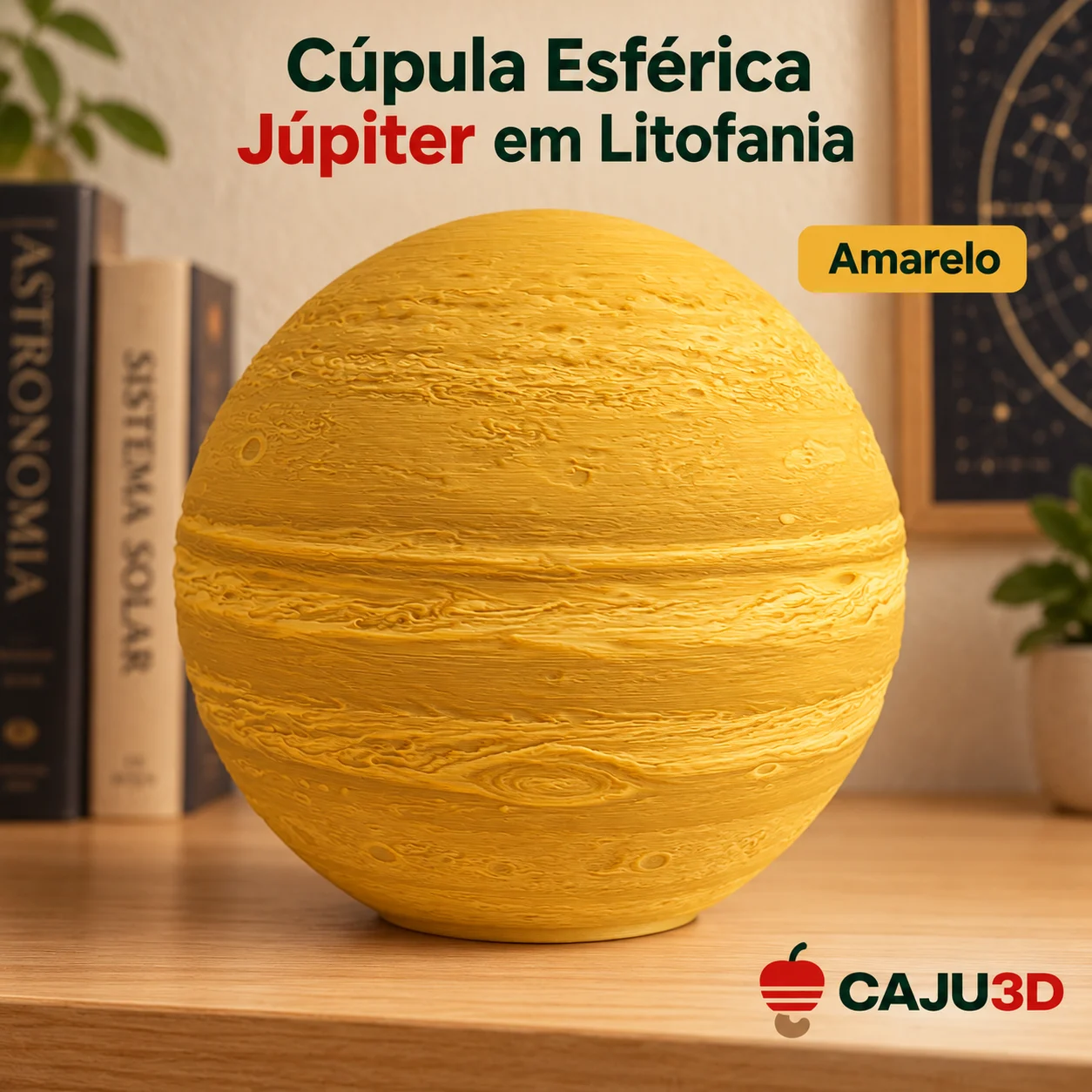 Cúpula Esférica Júpiter em Litofania: foto na cor Amarelo (foto ilustrativa criada com IA)
