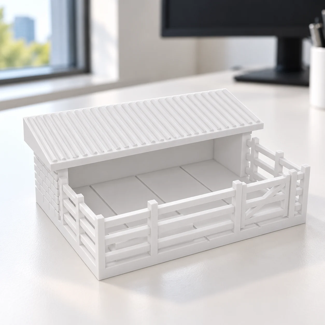 Chiqueiro em PLA branco, sobre a mesa