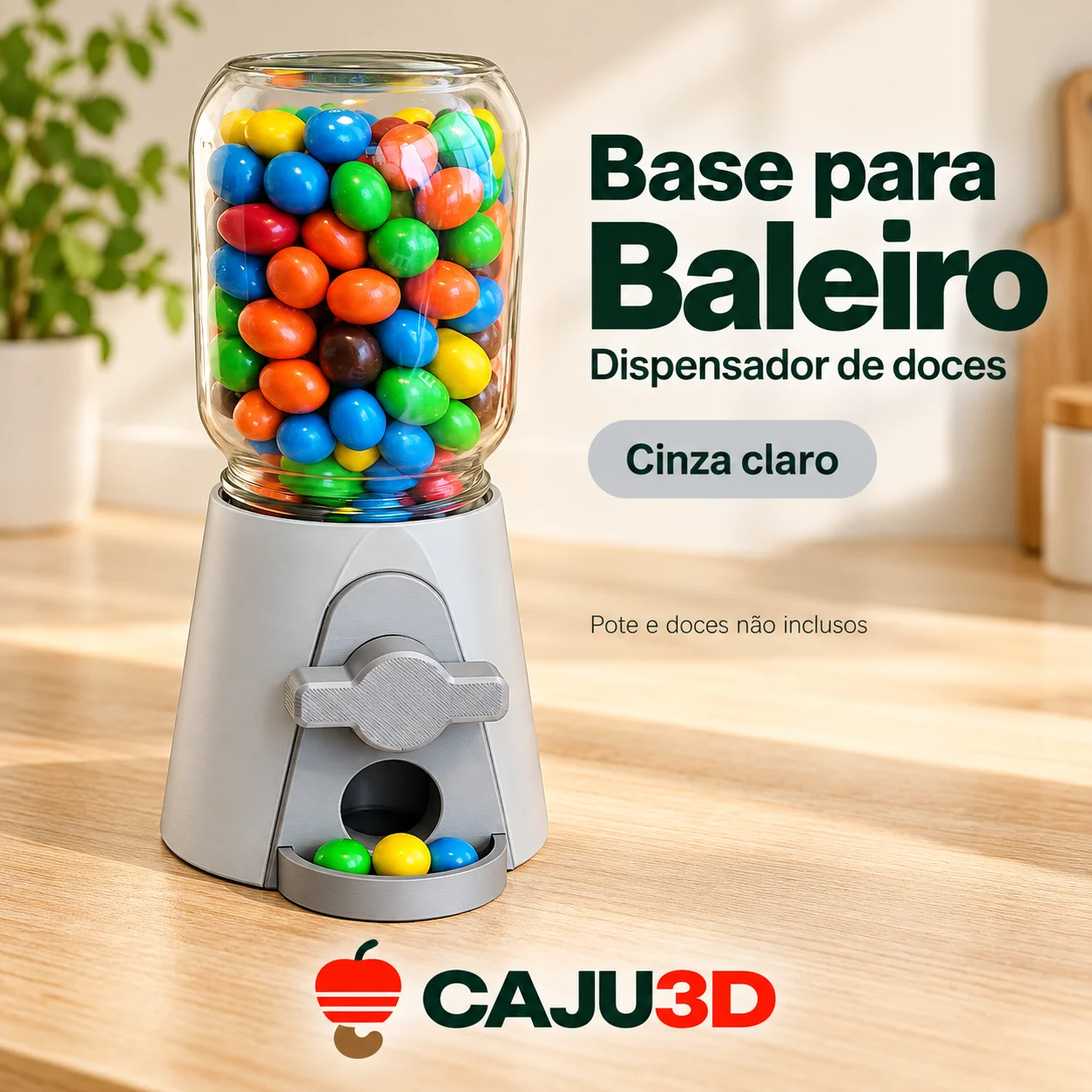 Base Dispensadora de Doces para Pote de Vidro: foto na cor Cinza claro (foto ilustrativa criada com IA)