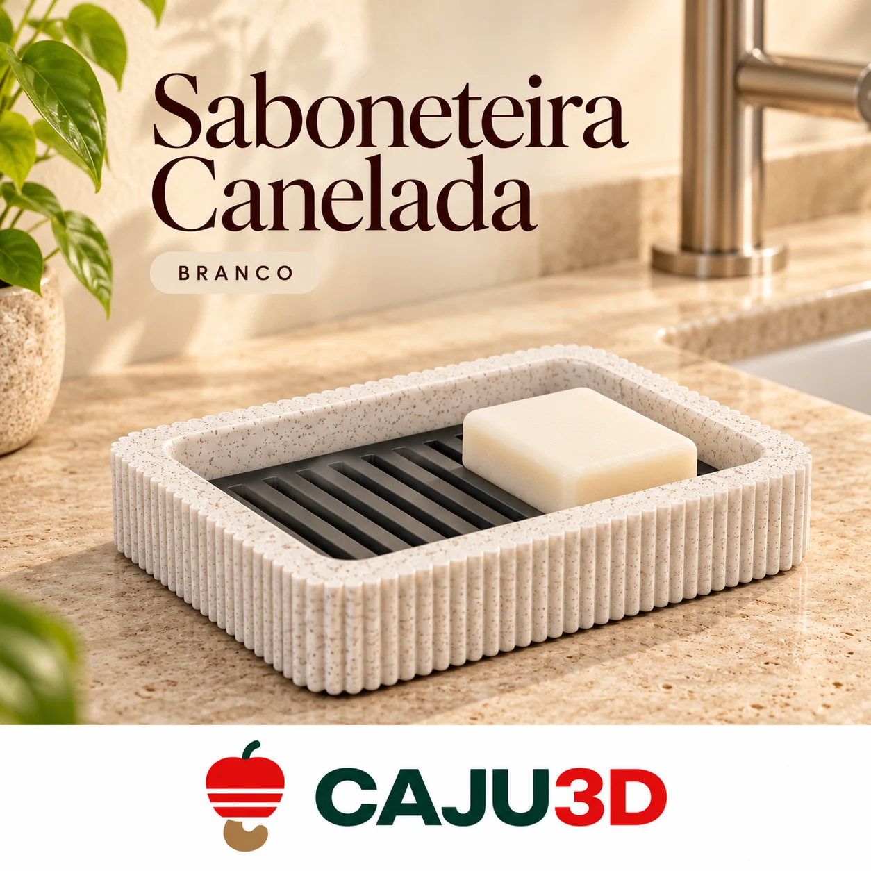 Saboneteira Canelada com Bandeja Removível: foto na cor Branco