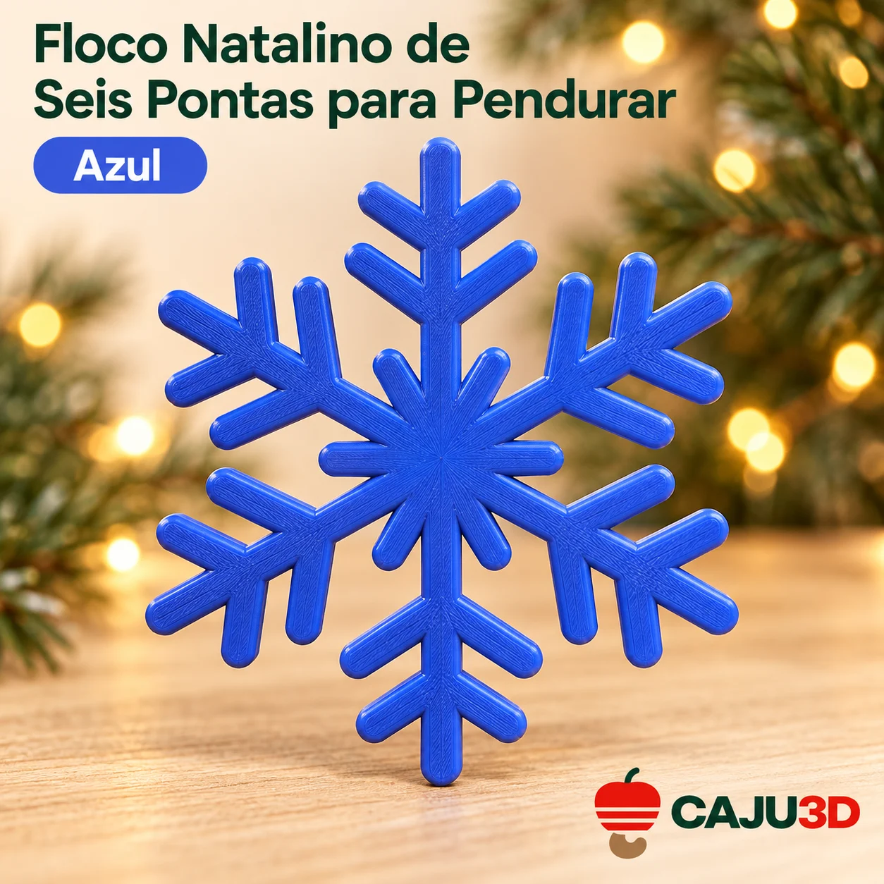 Floco Natalino de Seis Pontas para Pendurar: foto na cor Azul (foto ilustrativa criada com IA)