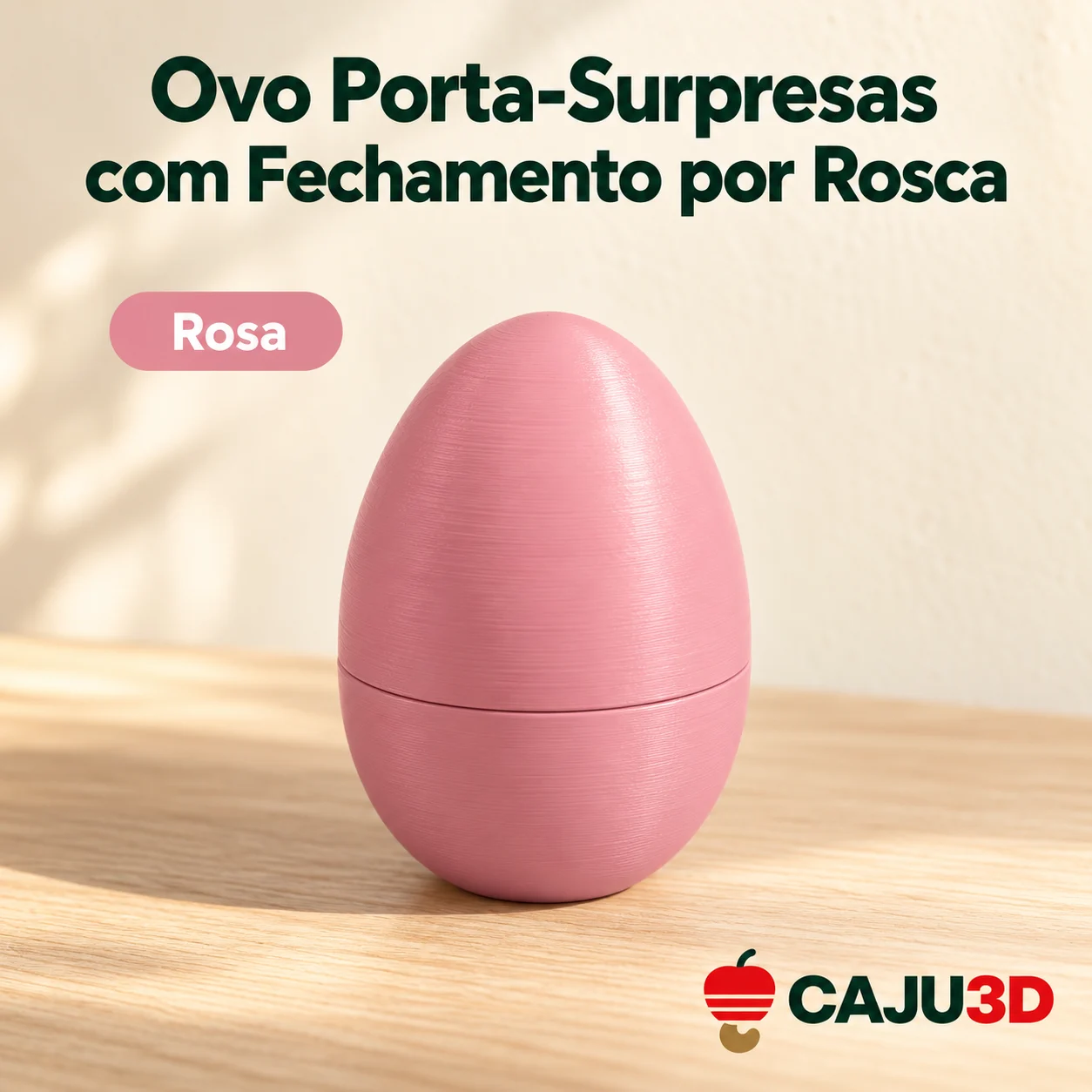 Ovo Porta-Surpresas com Fechamento por Rosca: foto na cor Rosa (foto ilustrativa criada com IA)