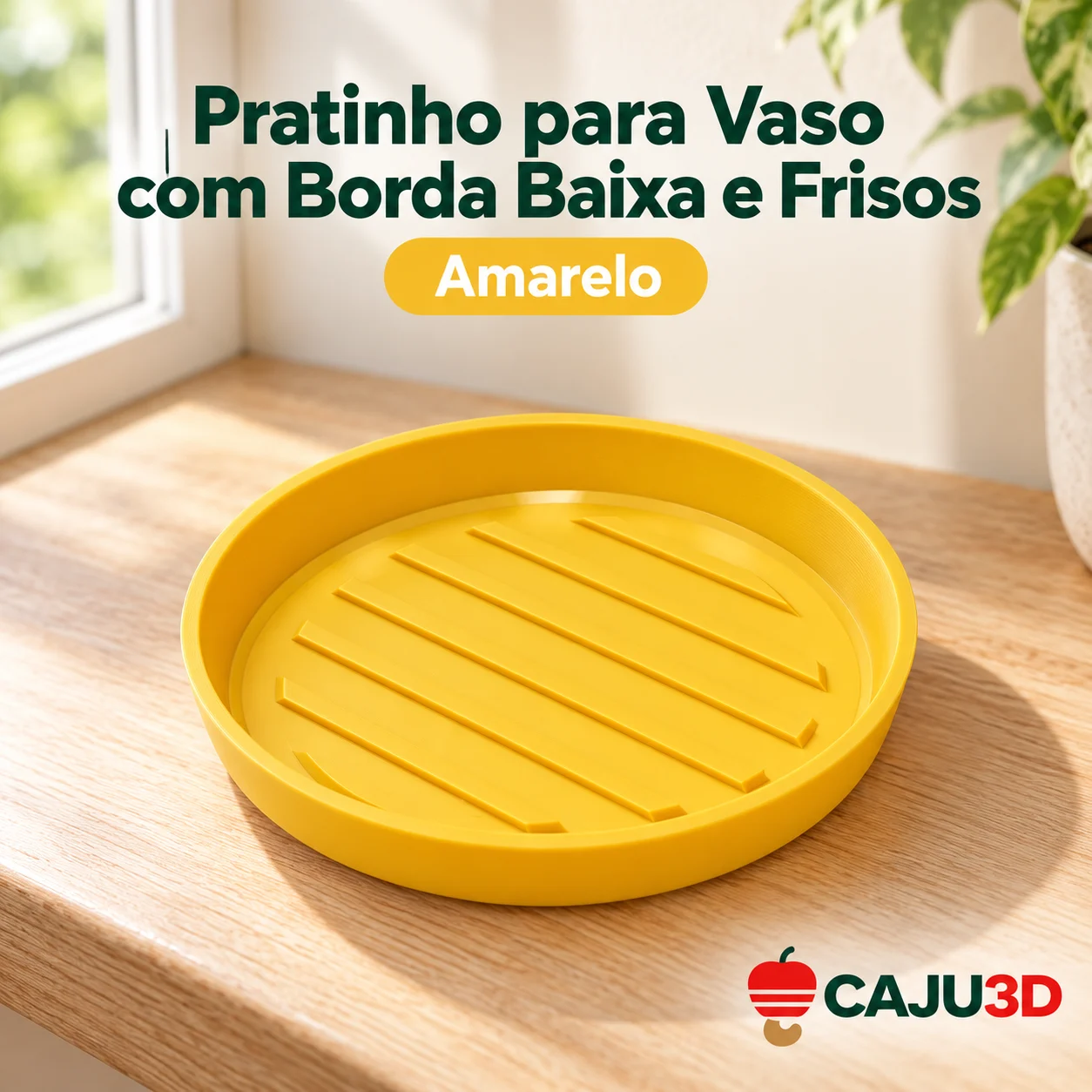 Pratinho para Vaso com Borda Baixa e Frisos: foto na cor Amarelo (foto ilustrativa criada com IA)