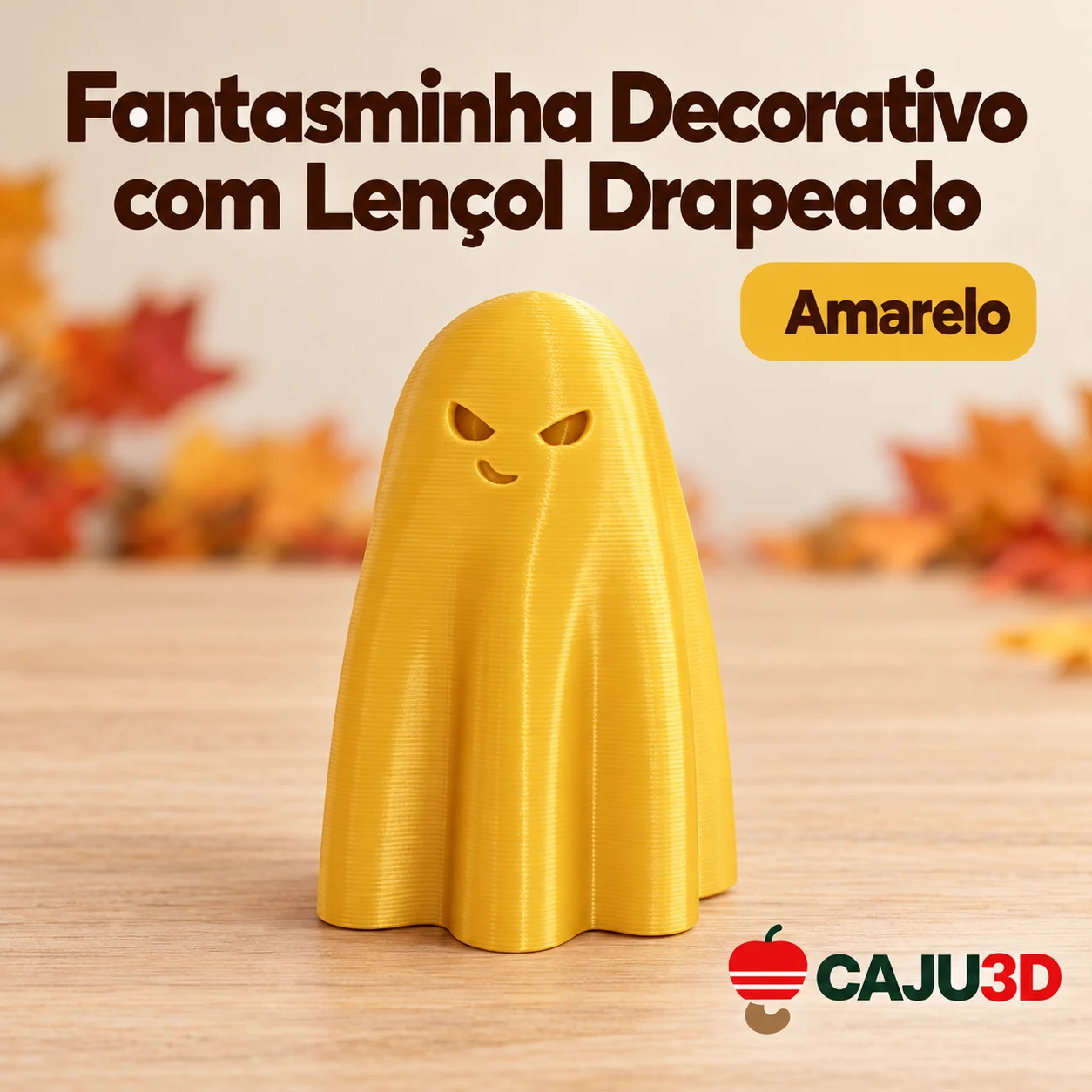 Fantasminha Decorativo com Lençol Drapeado: foto na cor Amarelo (foto ilustrativa criada com IA)