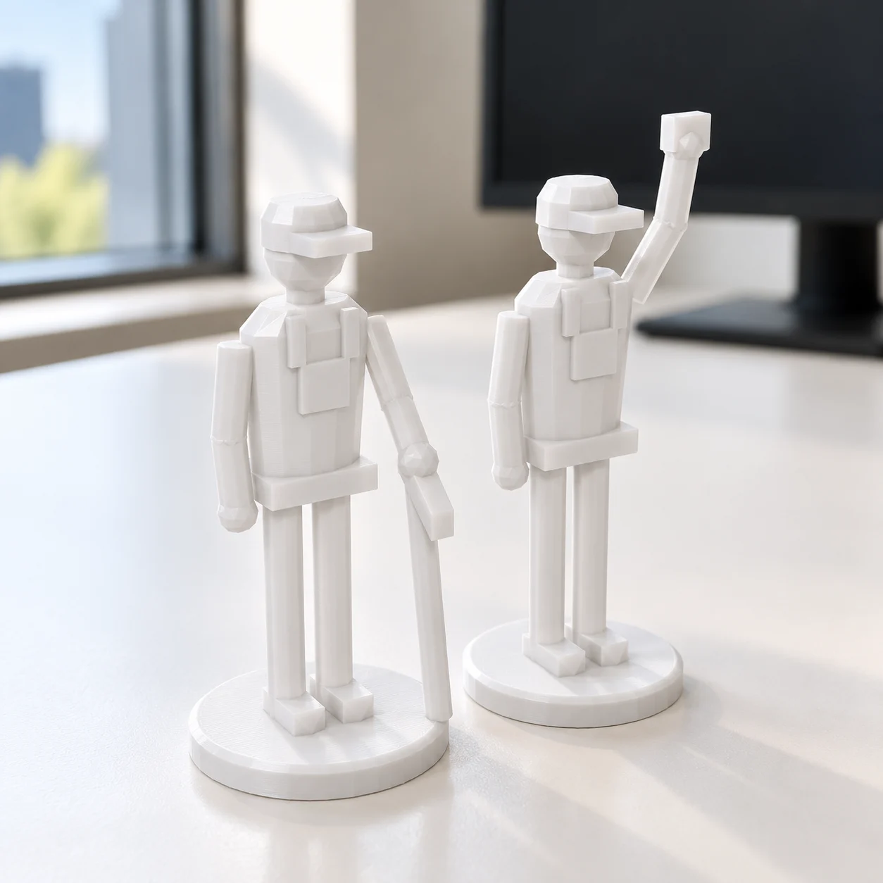 Frentista anos 70 (figura) em PLA branco, sobre a mesa