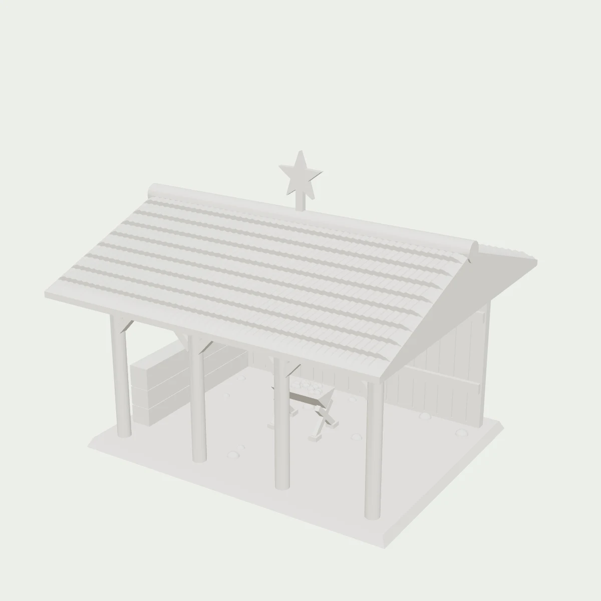 Estábulo do presépio na cor Branco (imagem gerada do modelo 3D)