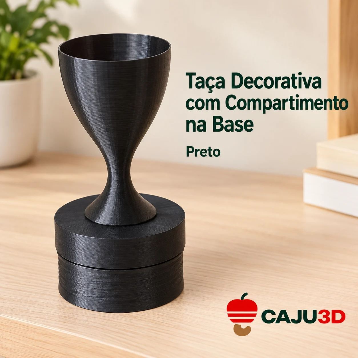 Taça Decorativa com Compartimento na Base: foto na cor Preto (foto ilustrativa criada com IA)