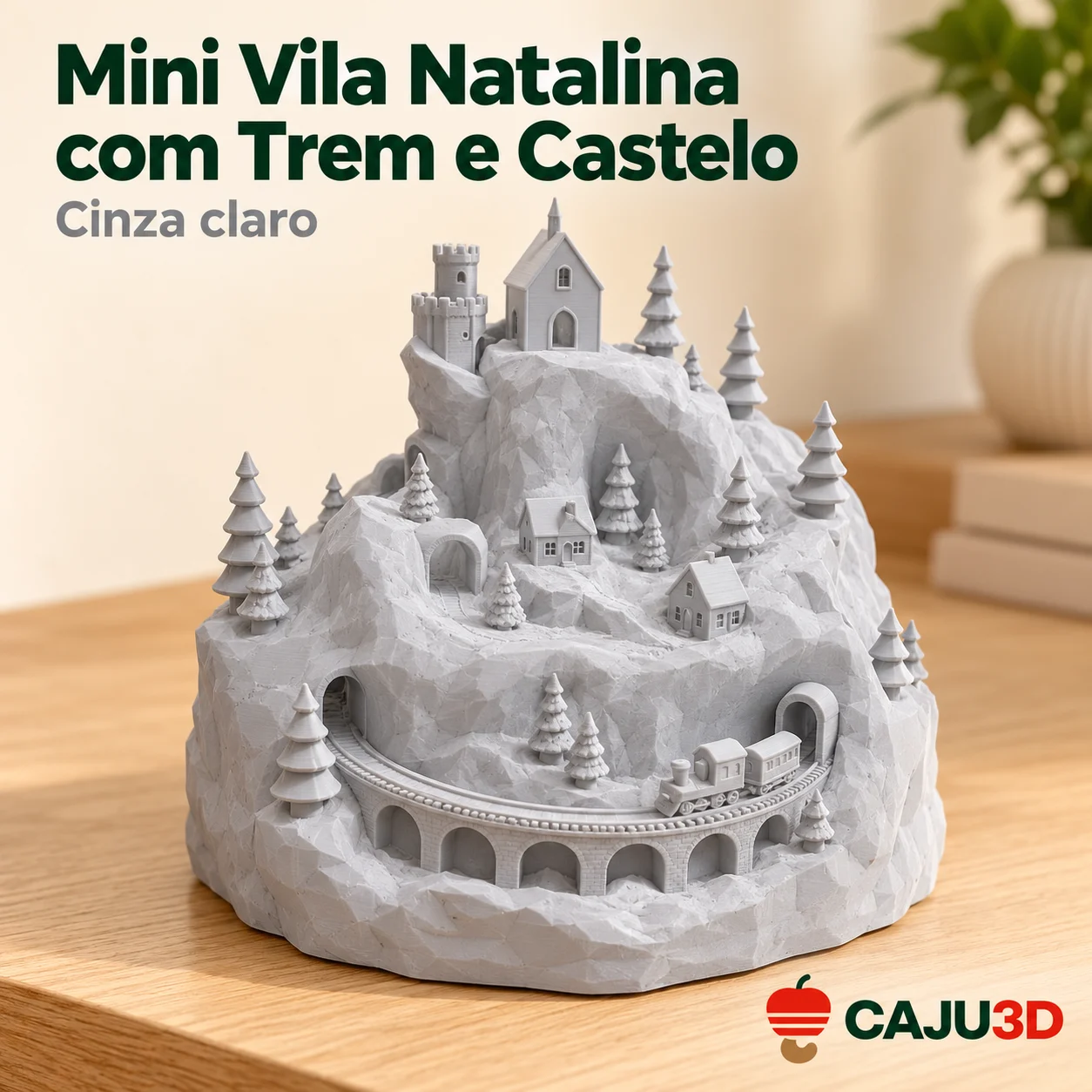Mini Vila Natalina com Trem e Castelo: foto na cor Cinza claro (foto ilustrativa criada com IA)