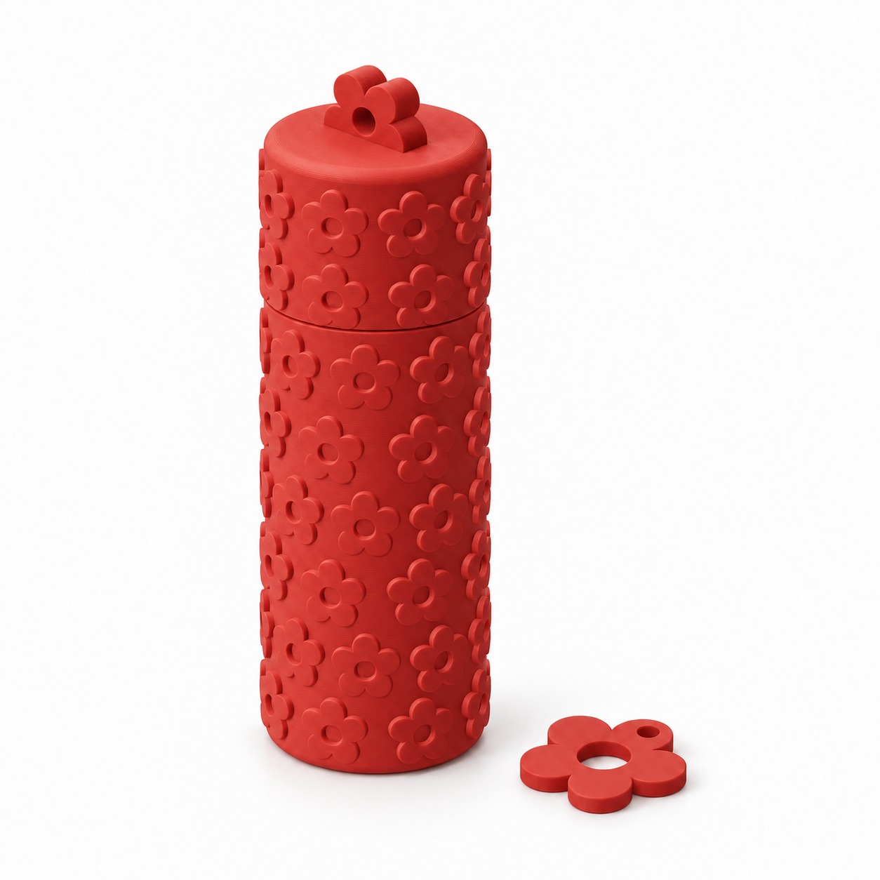 Chaveiro porta batom e balm labial com florzinhas na cor Vermelho, foto principal (foto ilustrativa criada com IA)